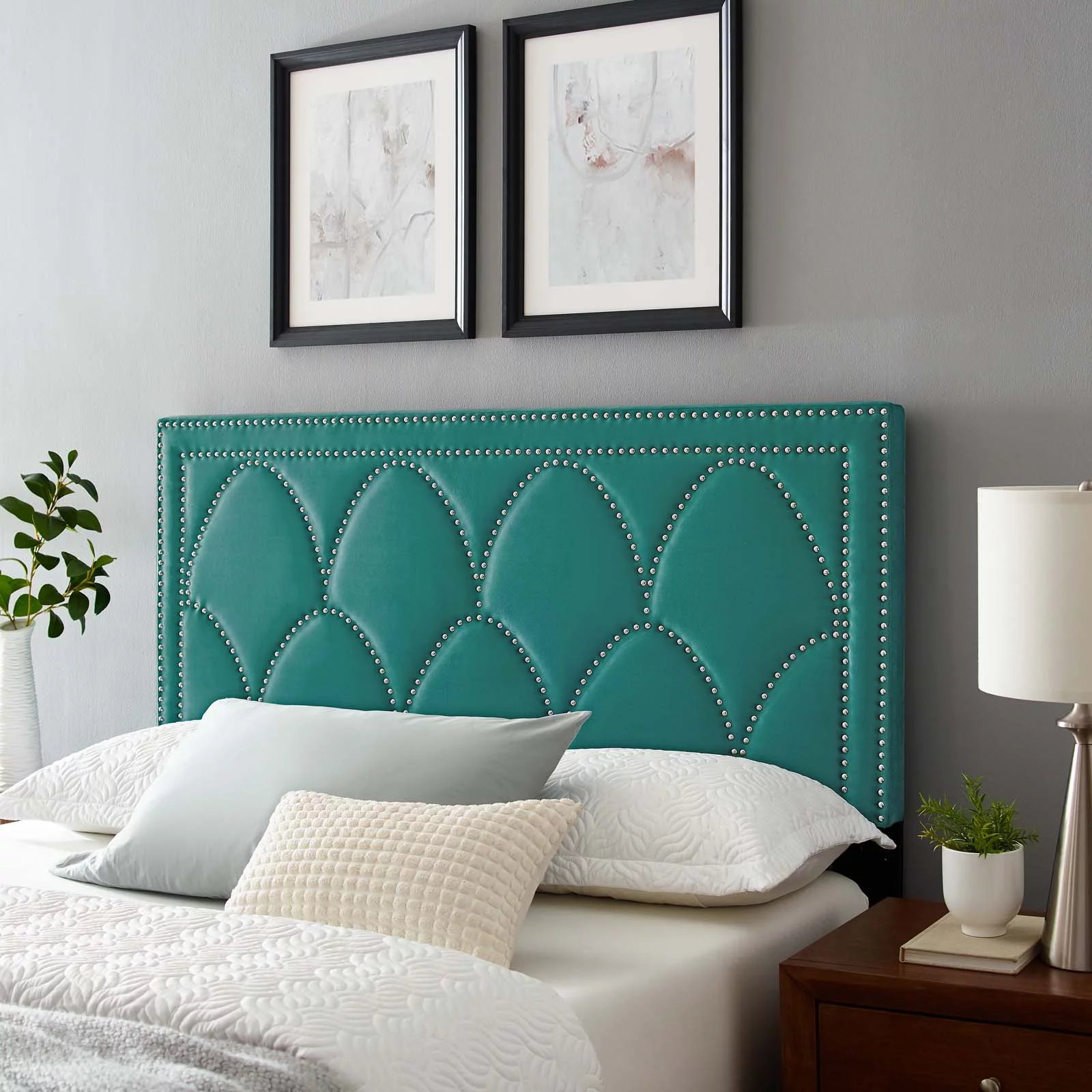 Modway Greta Performance Velvet Twin Headboard in Teal