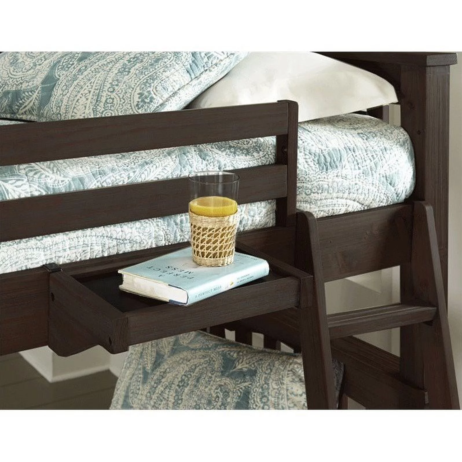 NE Kids Highlands Full Loft Bed with Hanging Shelf in Espresso