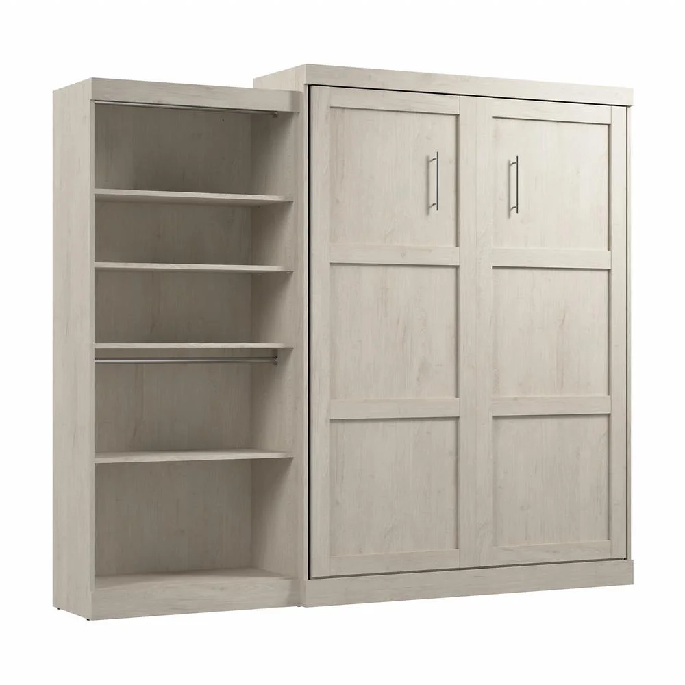 Bestar Pur Queen Murphy Bed with Closet Organizer (101W) in Linen White Oak