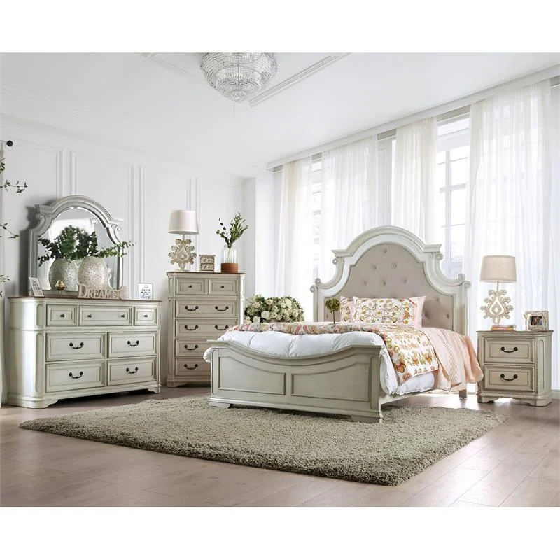 Furniture of America Mayves Transitional Wood 5-Drawer Chest in Antique White