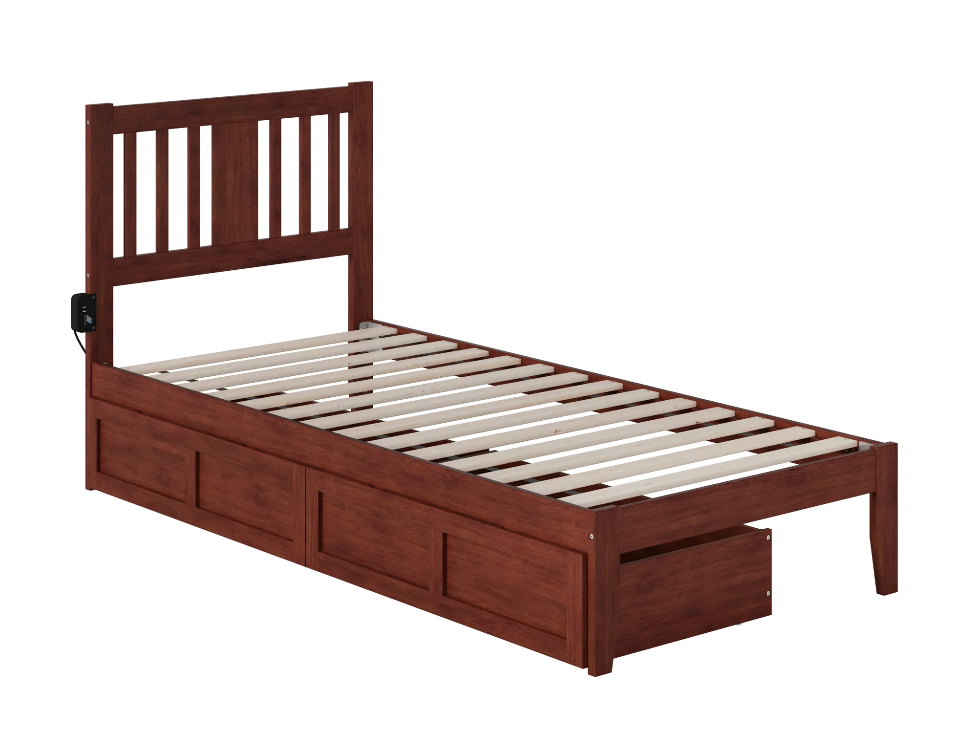 Tahoe Contemporary Hardwood Storage Slat Bed, Twin, Walnut