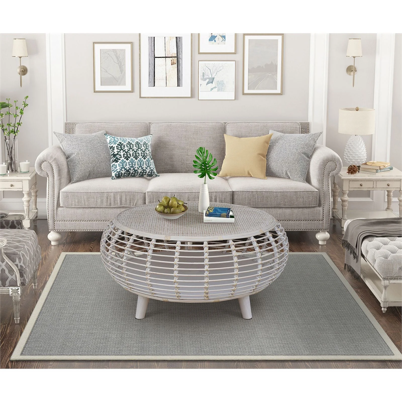 Gallerie Decor Java Transitional Rattan Coffee Table in Whitewashed/Espresso