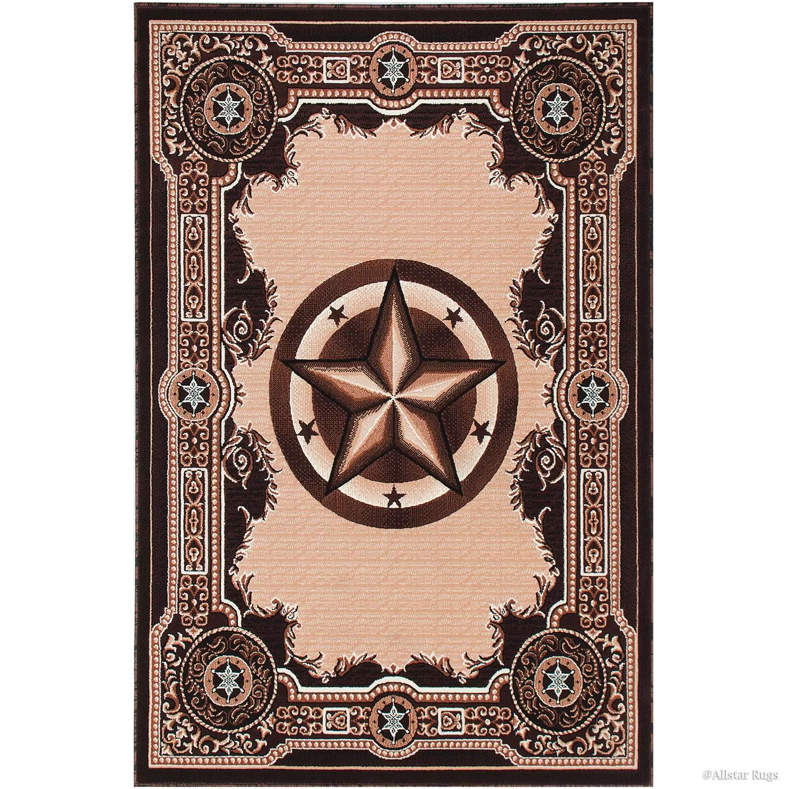 High Quality Texas Star, Cowboy, Western, Woven Area Rug, Drop-Stitch Weave Technique with Carve Effect (7' 10