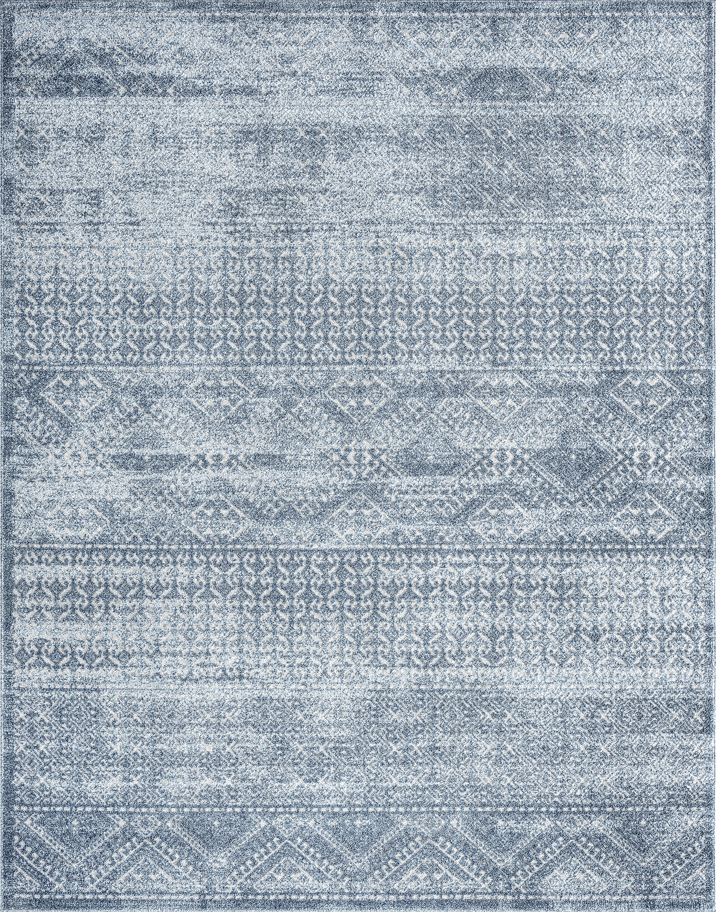 Transitional 5x8 Area Rug (5'3'' x 7'3'') Moroccan Blue, Gray Living Room Easy to Clean