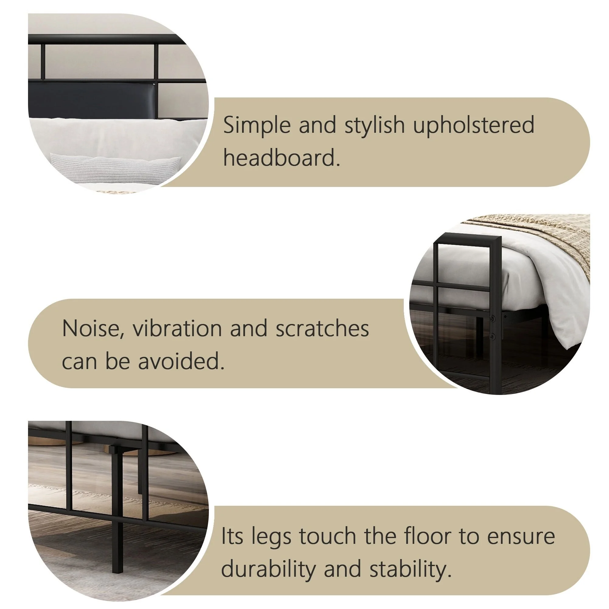 Aufank  Platform Metal Bed Frame with Headboard and Footboard Queen