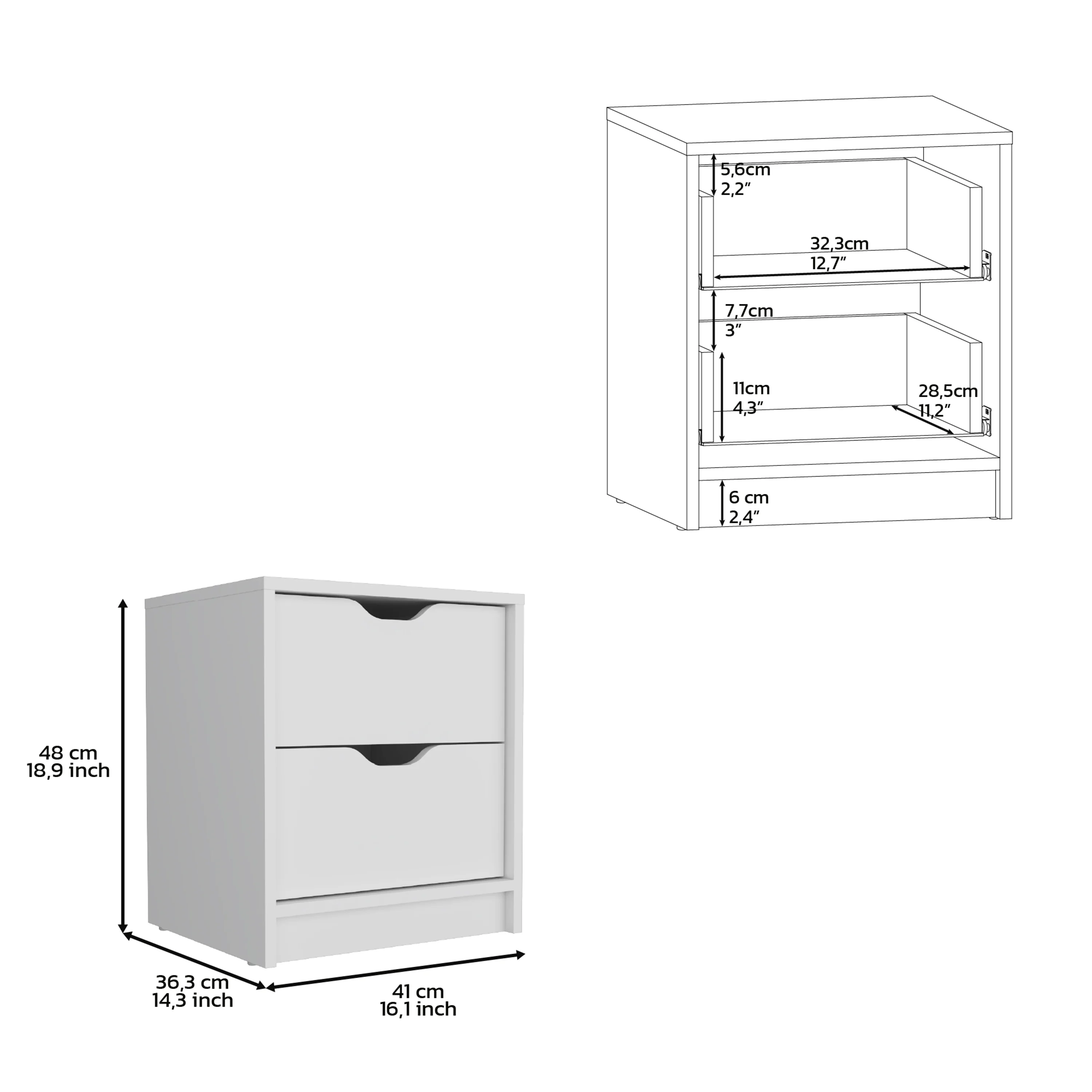 CoSoTower 2 Piece Bedroom Set, Nightstand + Dresser, White