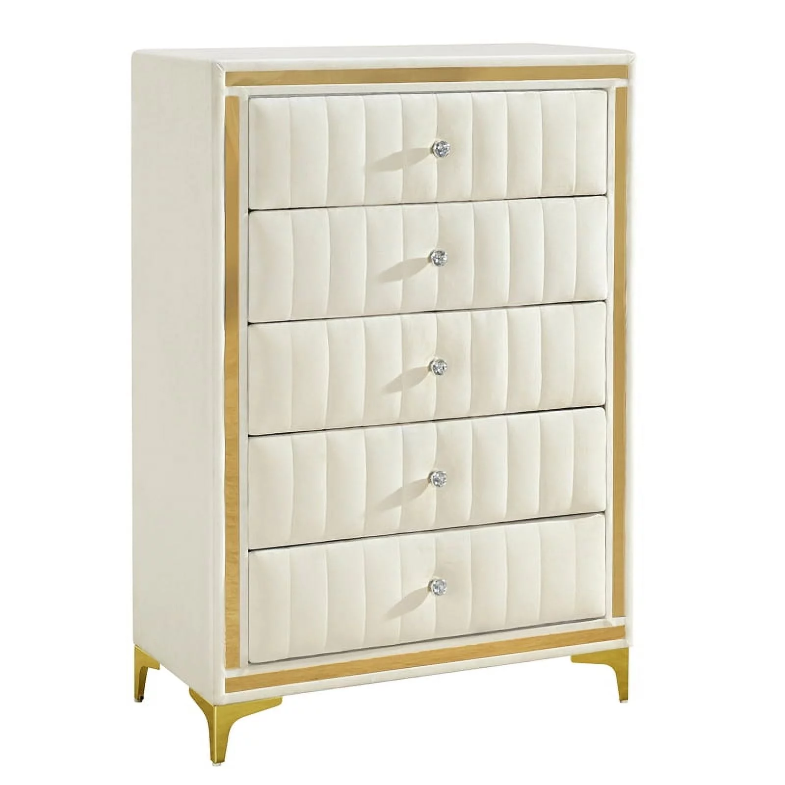 Home Square 2-Piece Set with Upholstered King Bed & 5 Drawer Chest in Cream