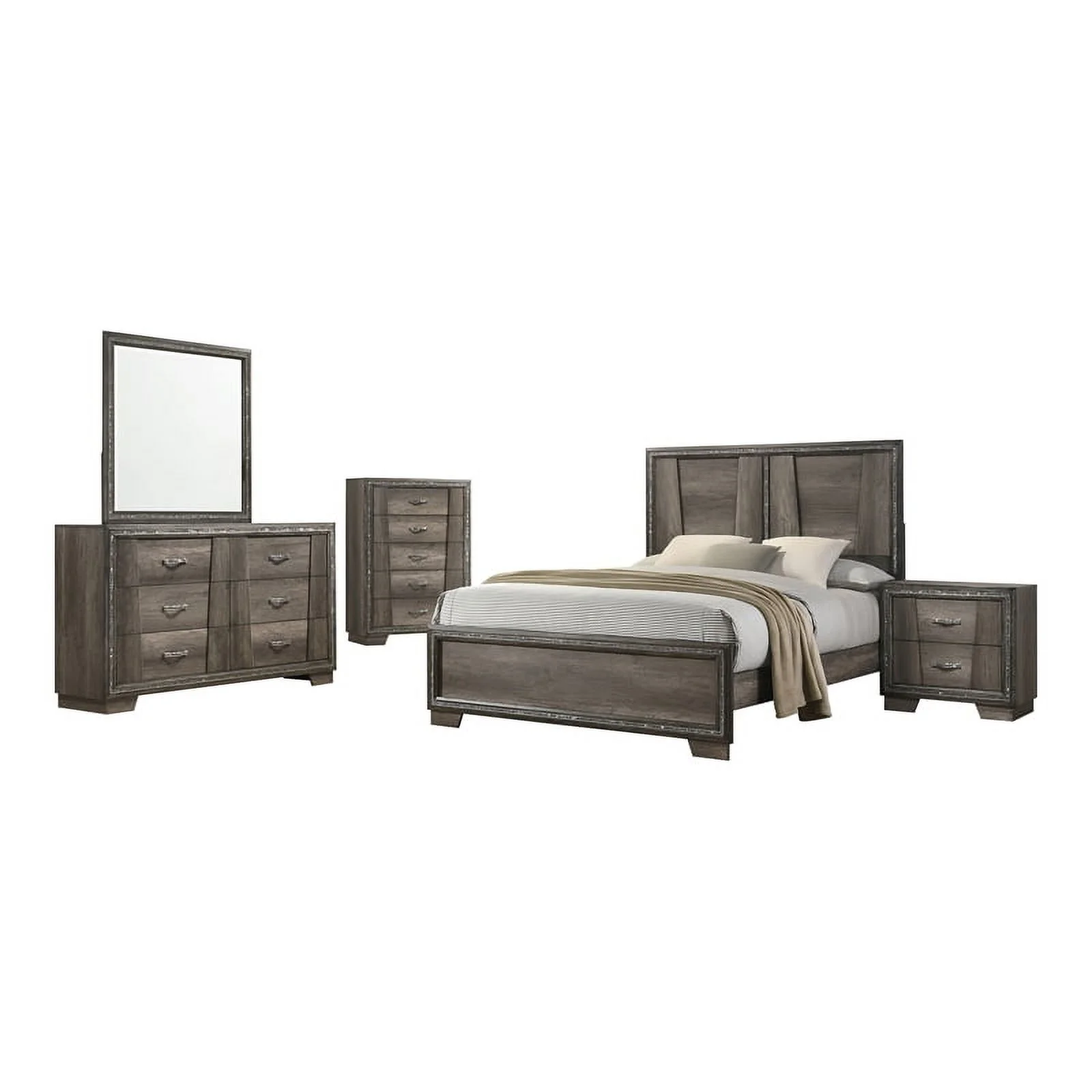 Pemberly Row 5-piece Transitional Wood Frame Queen Bedroom Set in Gray