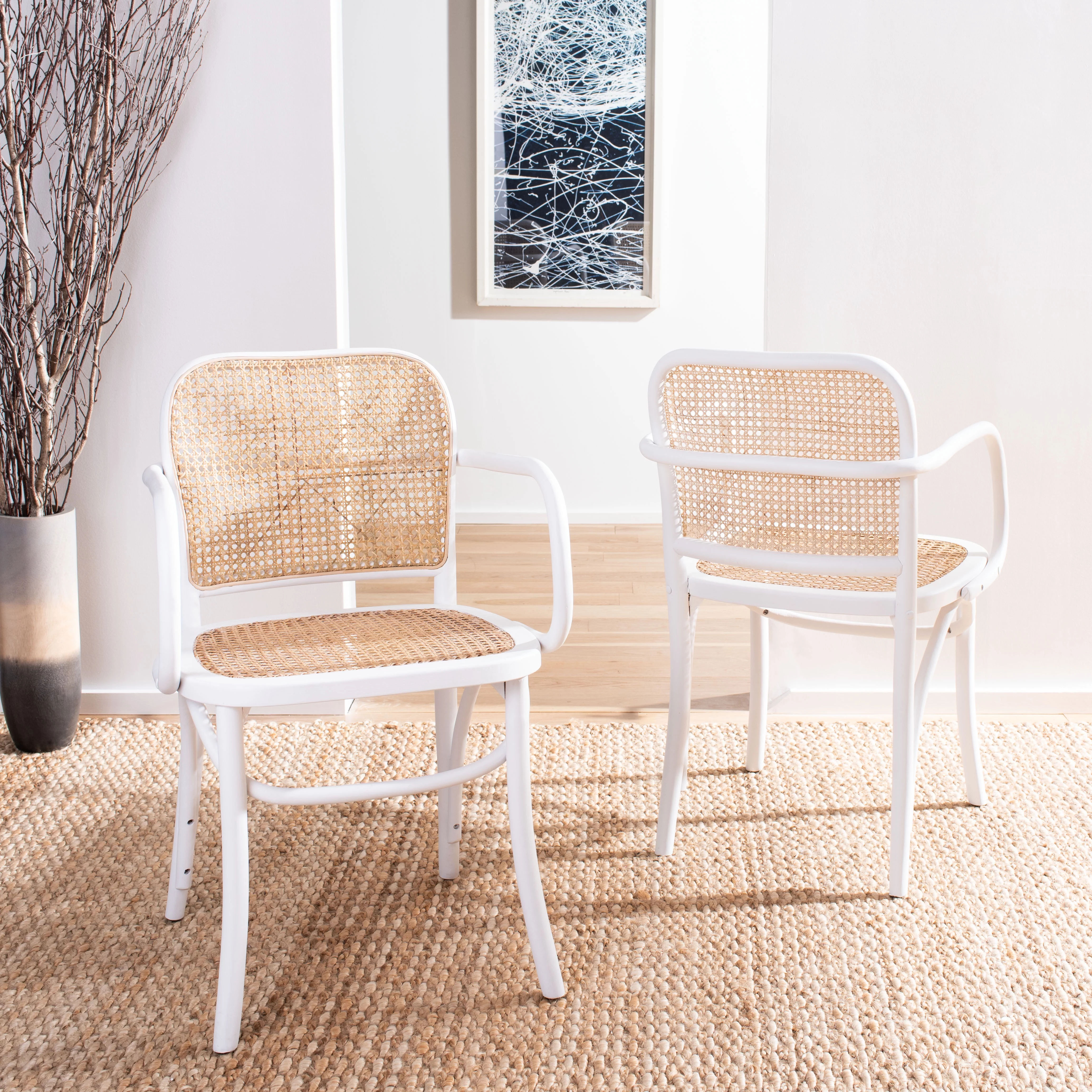 SAFAVIEH Keiko Nautical Solid Cane Dining Chair, White/Natural