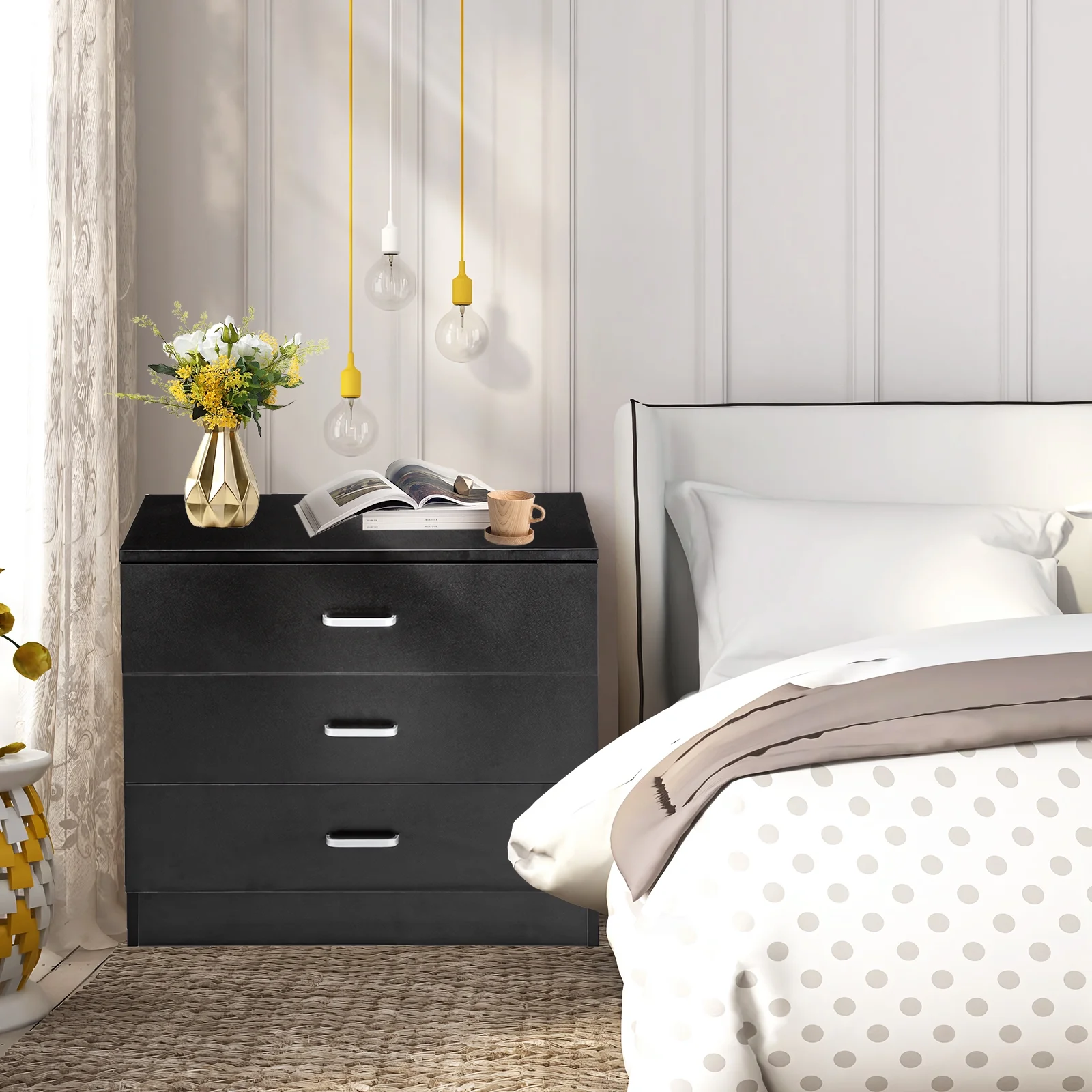 SYTHERS 3-Drawer Dresser for Bedroom, 26W×13D×22H Modern Storage Chest of Drawers, Black