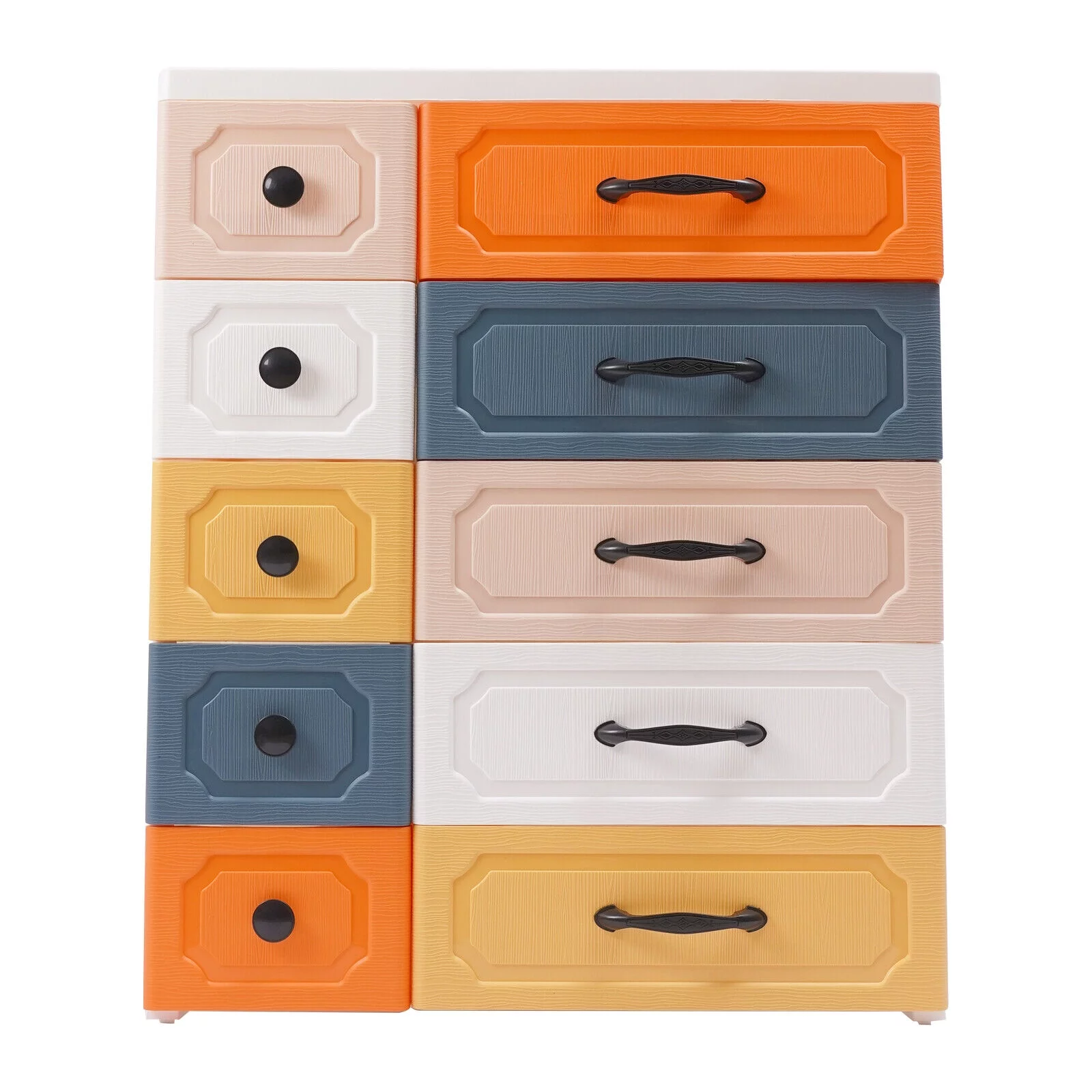 Modern 10 Drawers Vertical Dresser Orgarnizer, PP Plastic 36.6inch Tall Storage Drawers with Wheels for Bedrooms Multi-Color 29.52