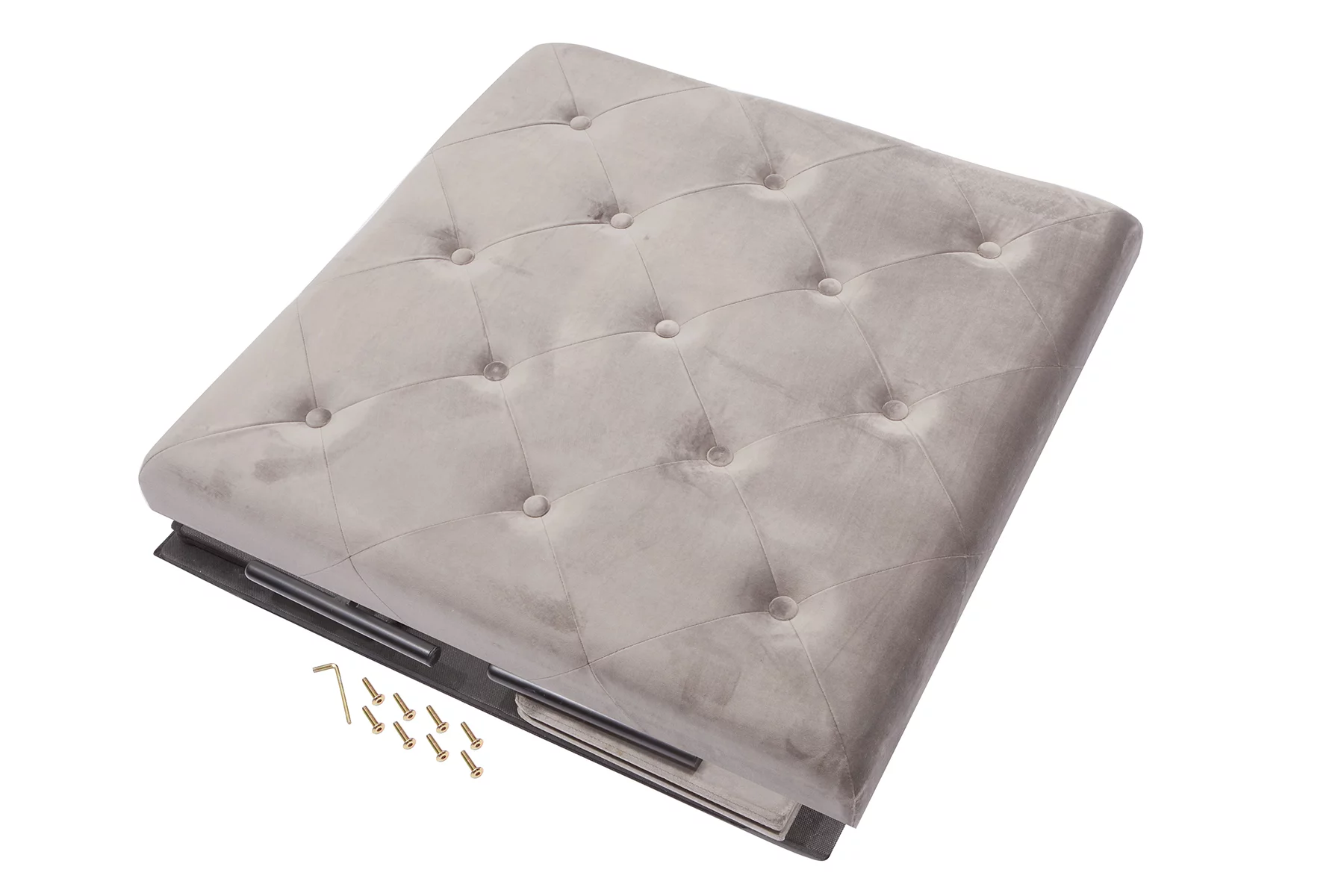 Fresh Home Elements - Large Storage Ottoman with Metal Legs; Grey Velvet Upholstery