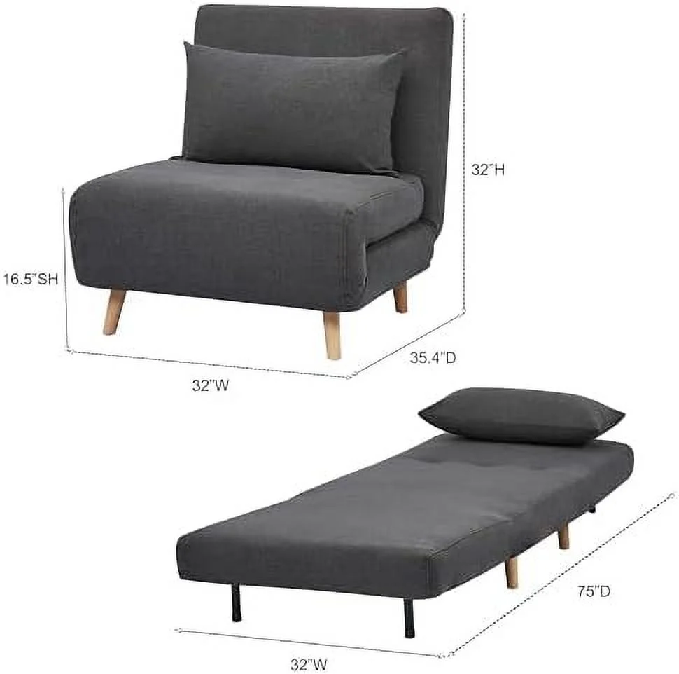 RUNFAYBIU Artdeco Home Tustin Convertible Sleeper Chair \u2013 3 in 1 chair bed Compact Design 32-Inch (Charcoal)