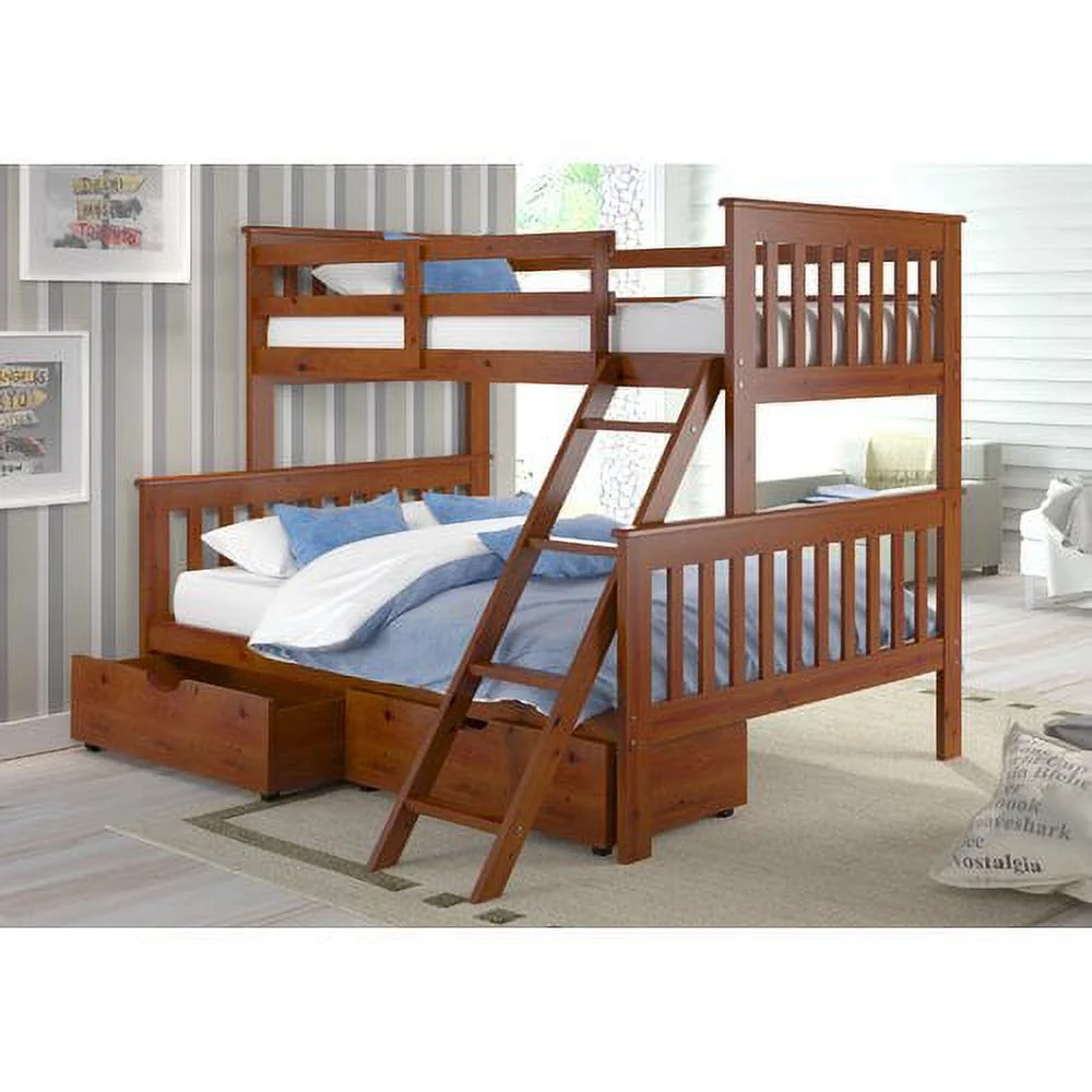 Pivot Direct PD-122-2CP-TF-505CP Twin & Full Size Mission Bunk Bed with Tilt Ladder & Storage Drawers - Dark Cappuccino