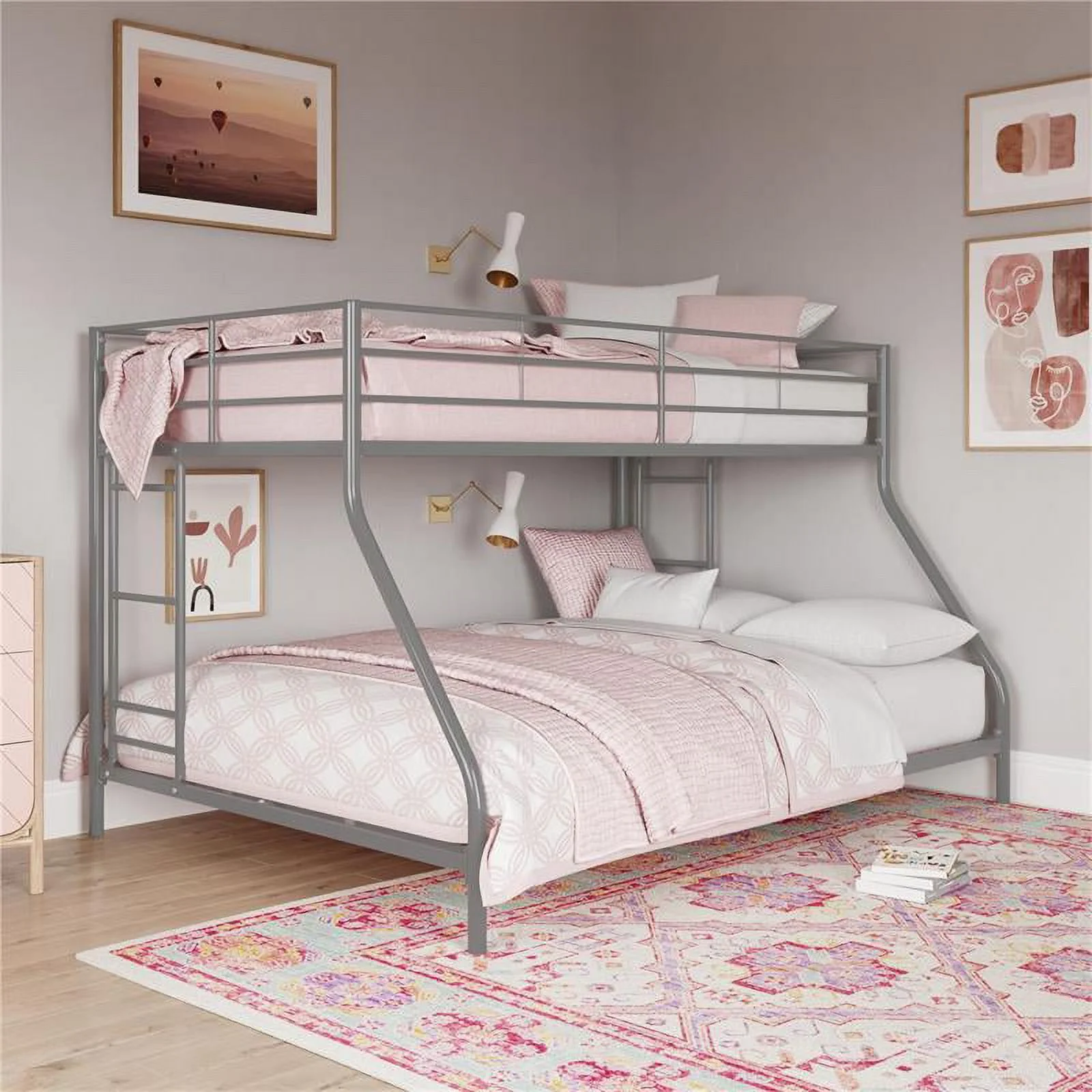 DHP Junior Small Space Twin/Full Bunk Bed for Kids in Silver