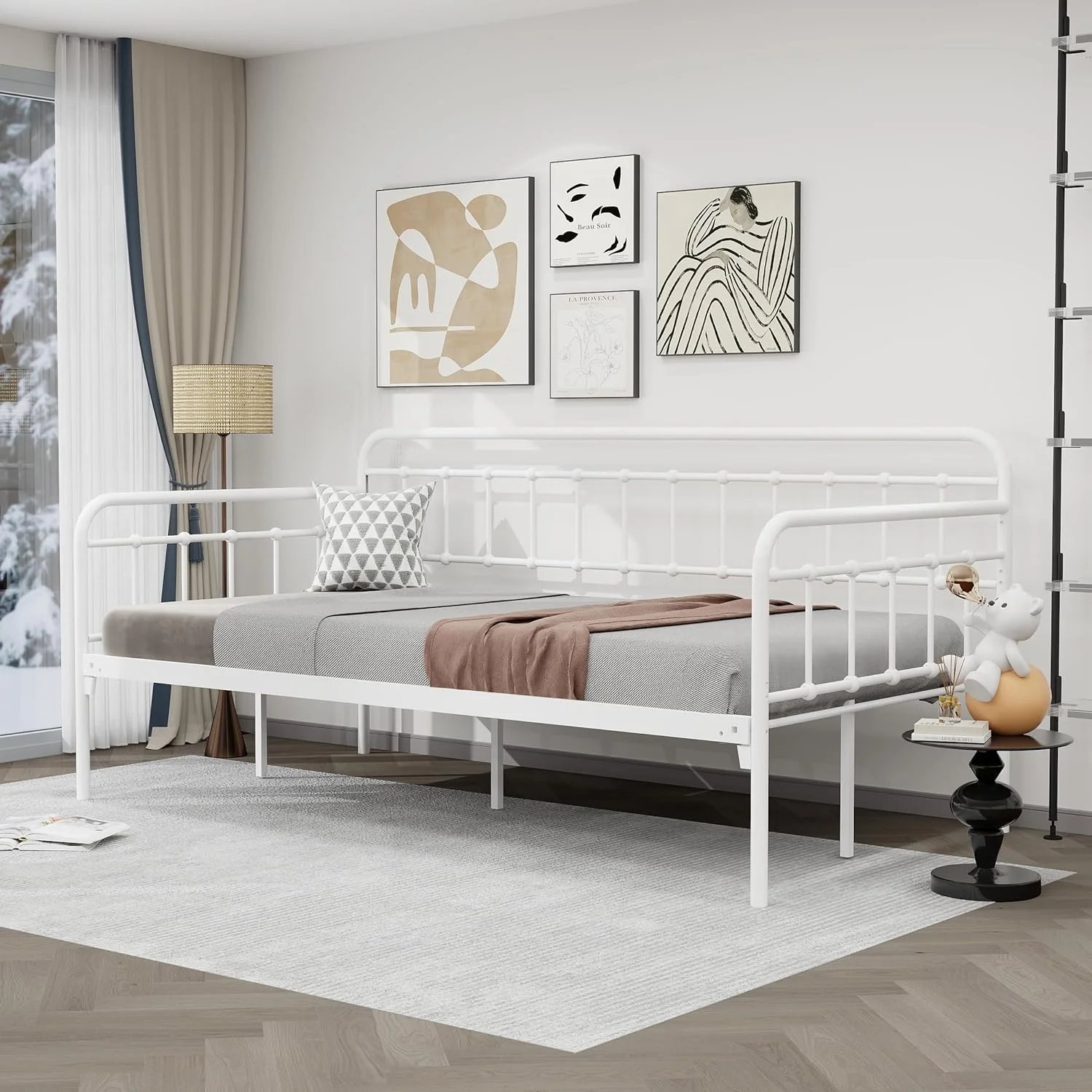 alazyhome Metal Twin Daybed Frame, Sofa Bed for Living Guest Room, White