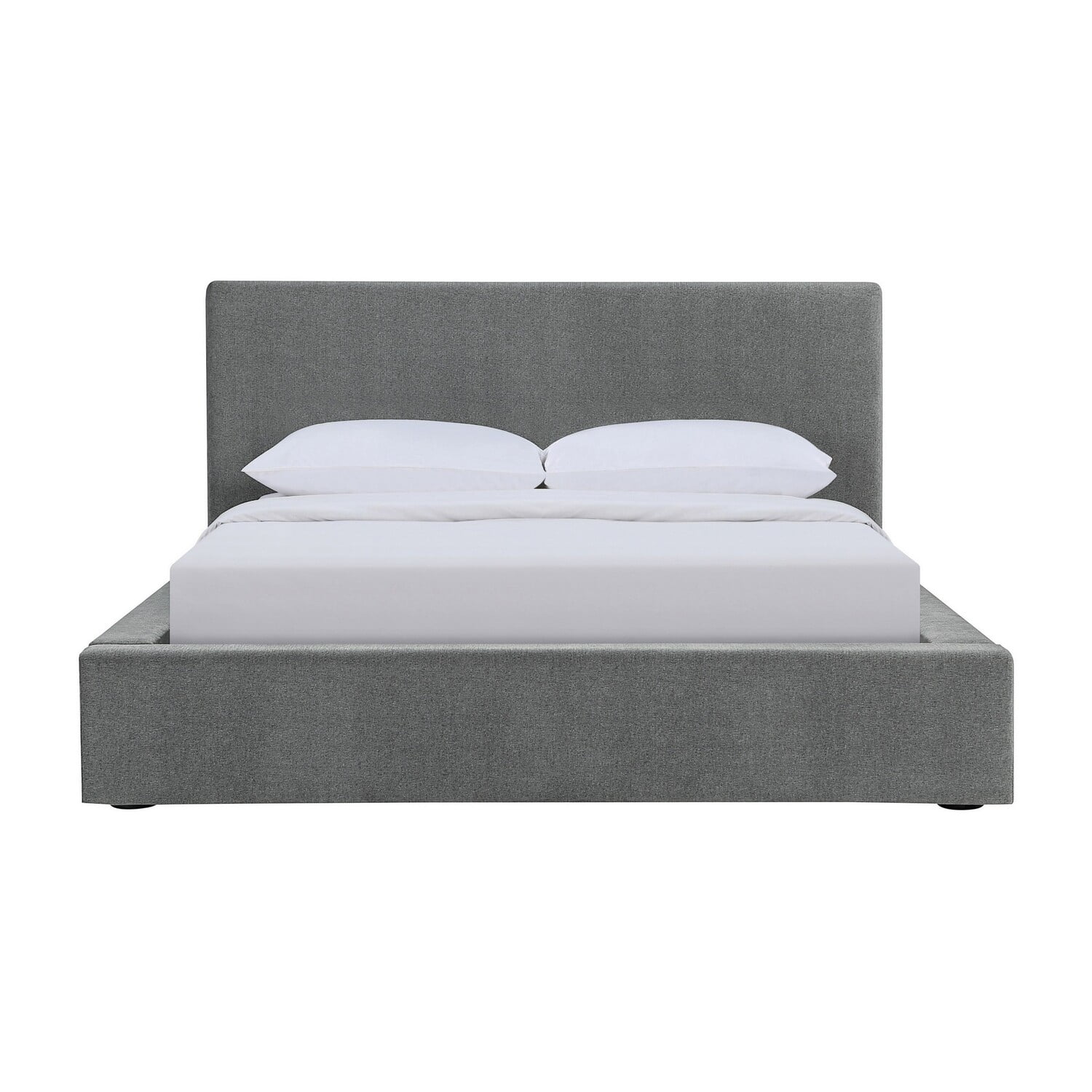 Benjara Gray & Black Upholstery Minimalist Design Headboard Jivi Foam King Size Platform Bed