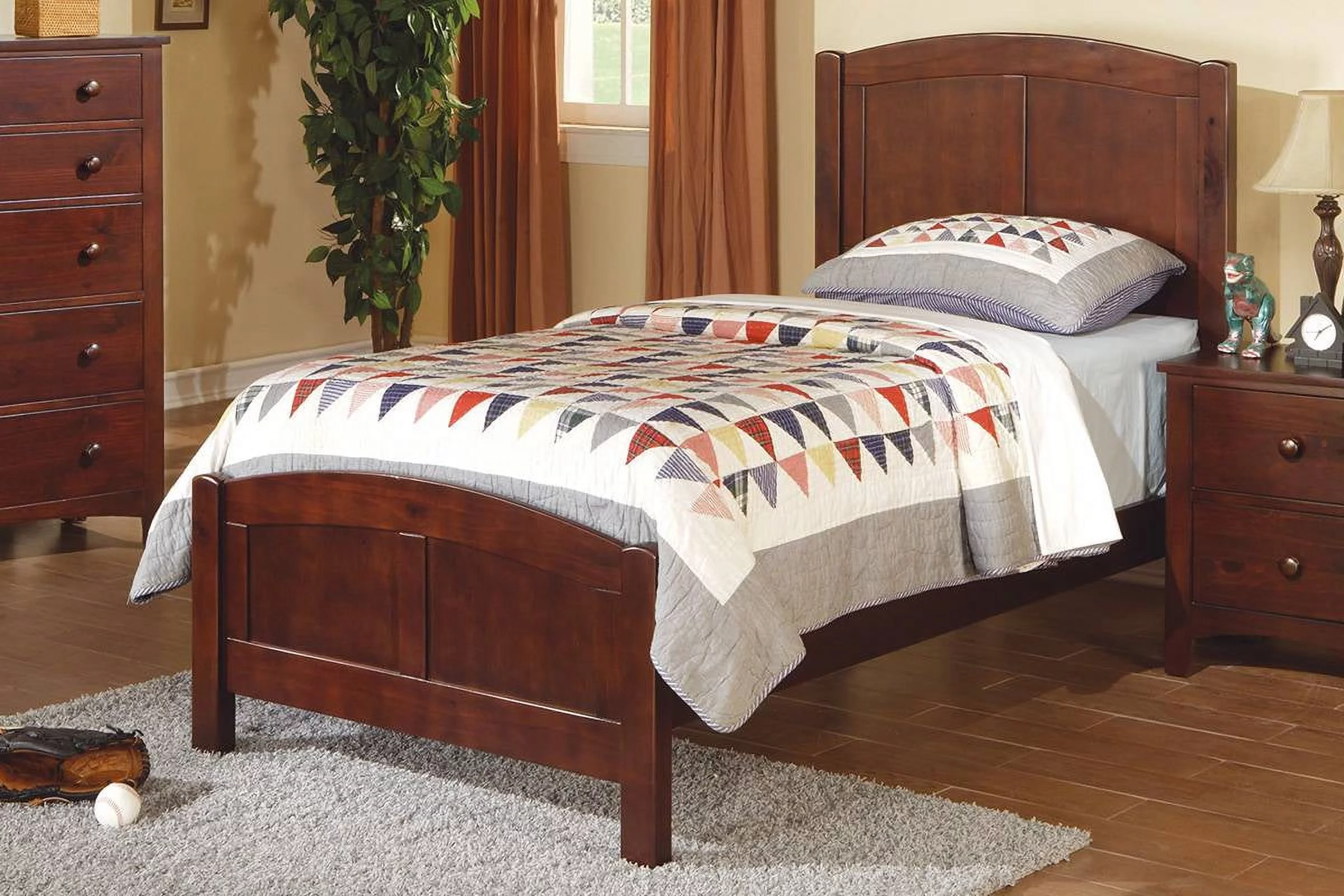 Transitional Style Modern Twin Size Bed 1pc Youth Bedroom Furniture Dark Oak Finish Wooden Plywood MDF