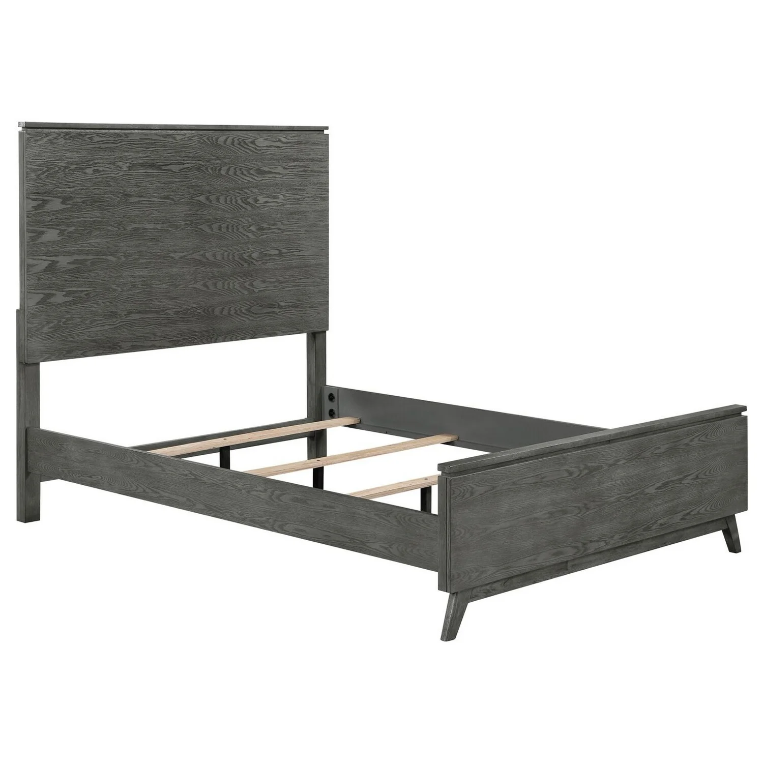 Benjara BM306673 90.25 in. Nath High Panel Headboard Dark Gray Oak Hardwood California King Size Bed