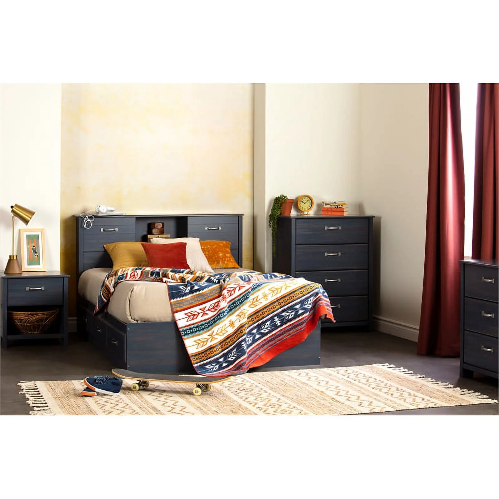 Pemberly Row Storage Bed and Bookcase Headboard Set Full Blueberry