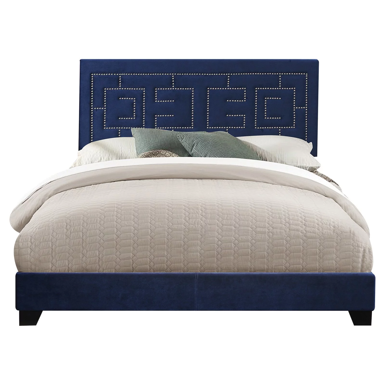 Acme Ishiko III Bed in Dark Blue Velvet, Multiple Sizes