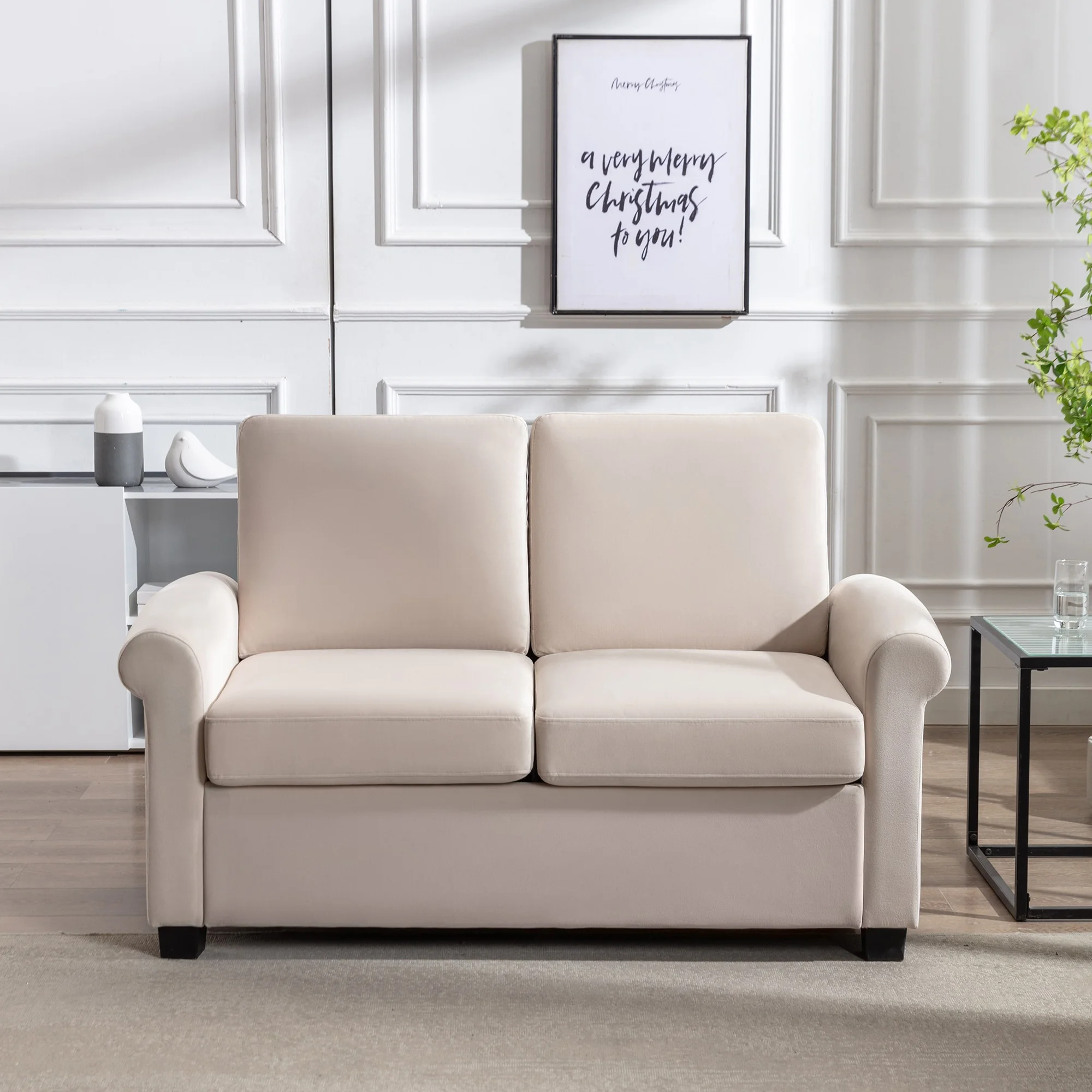 58 inch 2-in-1 Pull Out Loveseat Sofa, 2-Person Velvet Couch, Pull Out Sofa Bed with Thick Removable Back Cushion, Mid Century Sofa with Premium Twin Size Mattress Pad