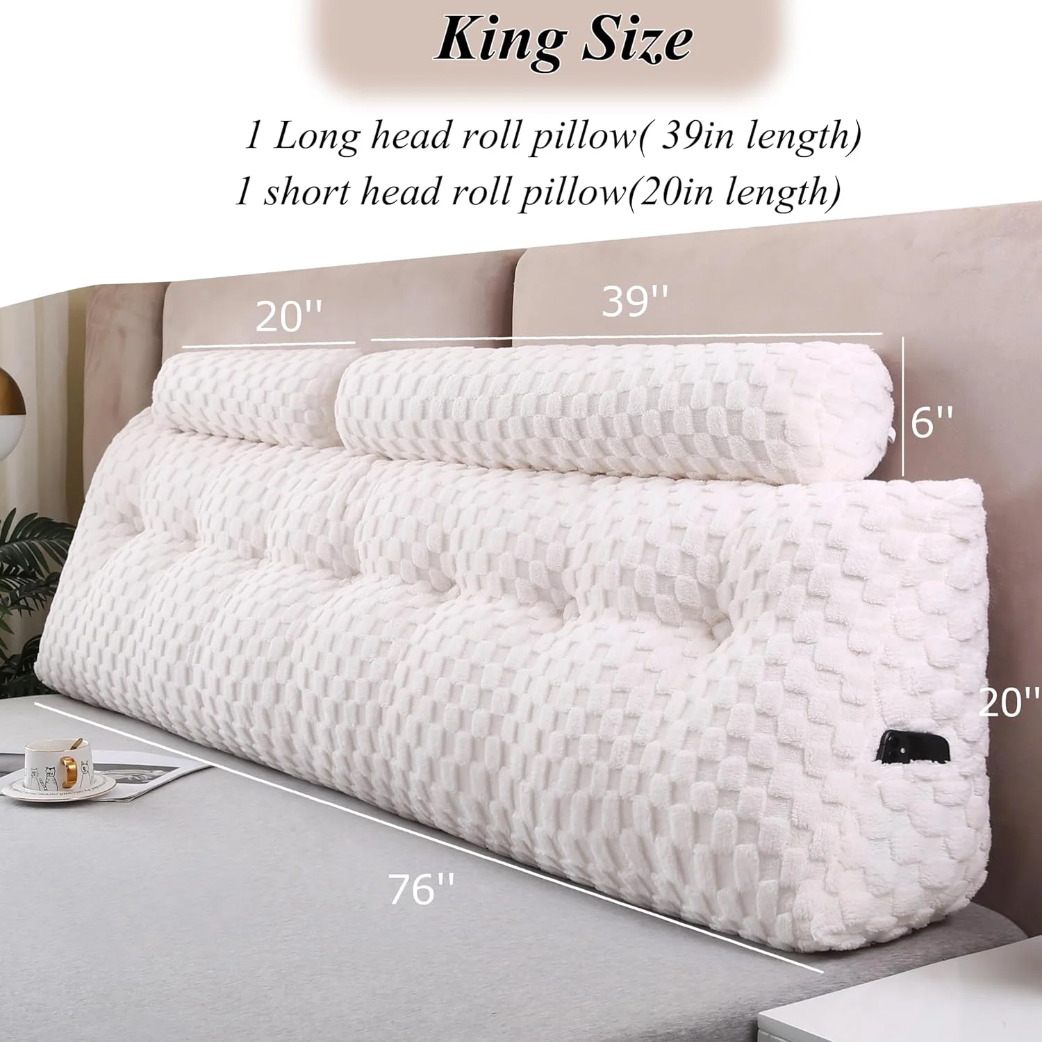 Wedge Headboard Pillows + A Long and Short Head Roll Pillows Bed Wedge Pillow for Headboard Large Bolster for Bed Backrest Pillows for Sitting in Bed
