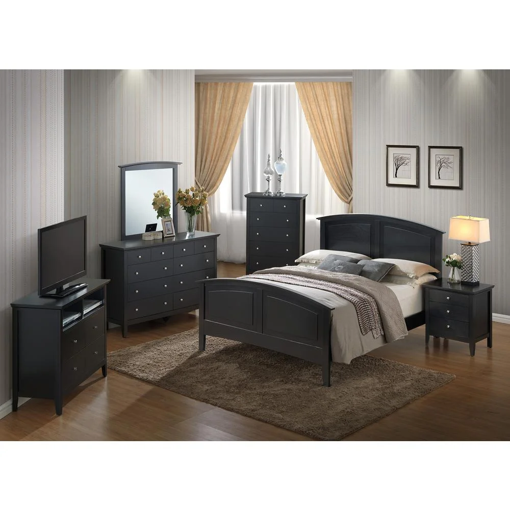 Passion Furniture  Hammond Panel Bed with Curved Top Rail, Black - King Size
