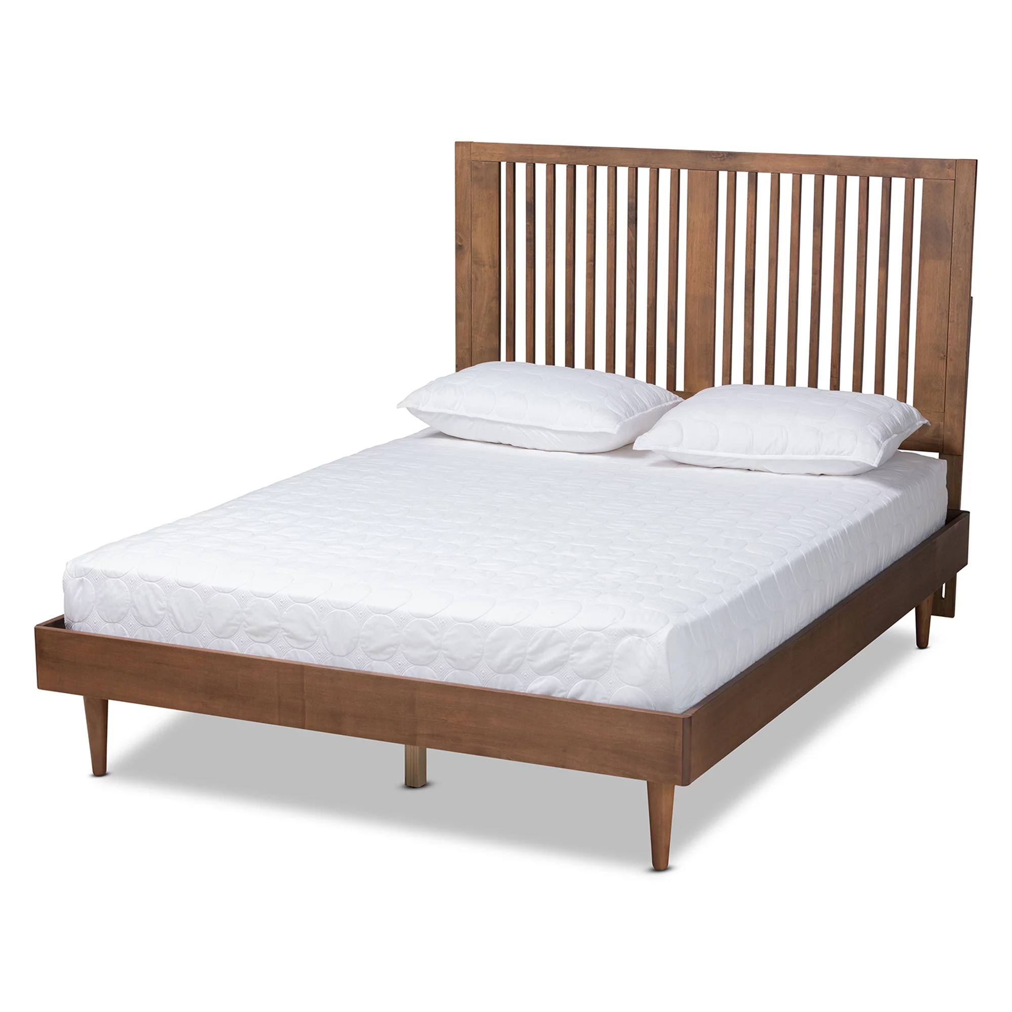 Baxton Studio Kioshi Mid-Century Wood Platform Bed, Queen, Ash Walnut