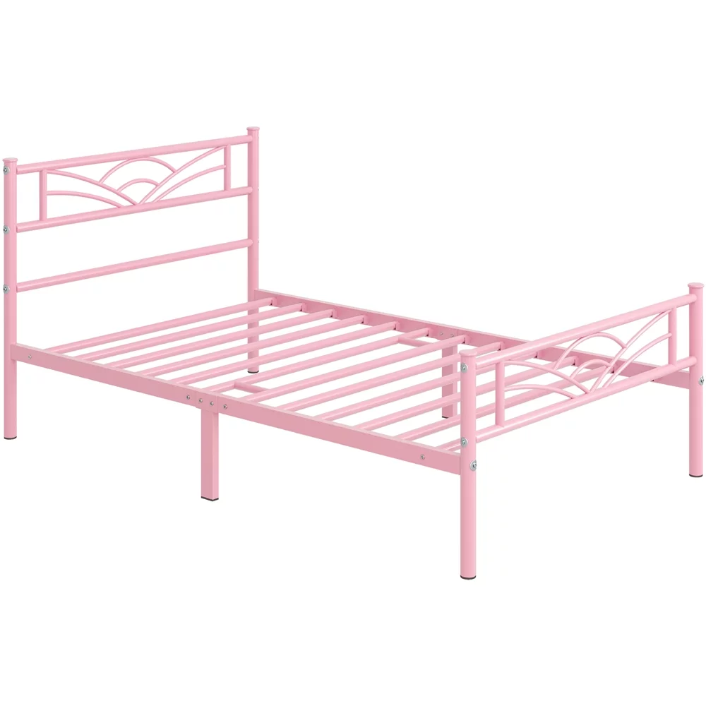 Easyfashion Cloud-Inspired Design Metal Platform Bed,Twin XL,Pink