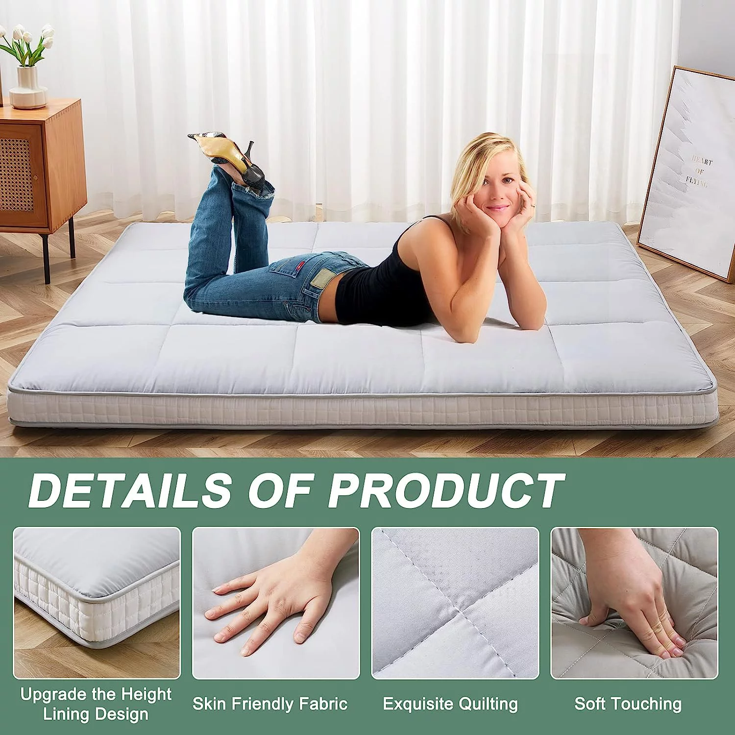 Slsy Japanese Floor Mattress Futon Mattress, Foldable Mattress, Roll Up Mattress Sleeping Tatami Mat Floor Lounger Guest Bed,Twin Full Queen