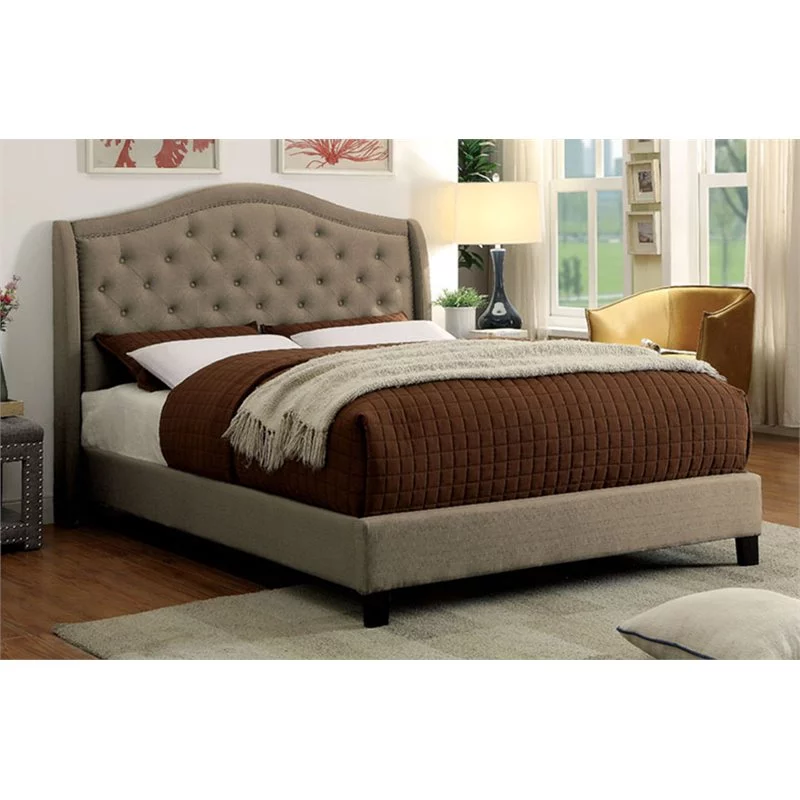 Furniture of America Quill Fabric Tufted California King Bed in Warm Gray