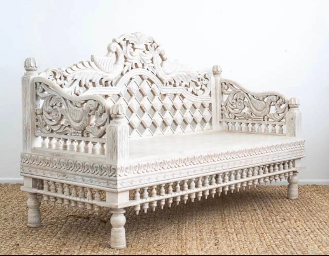 Peacock carved wooden daybed, mango wood handcarved daybed, handmade daybed, mango wood Sofa, handcarved sofa