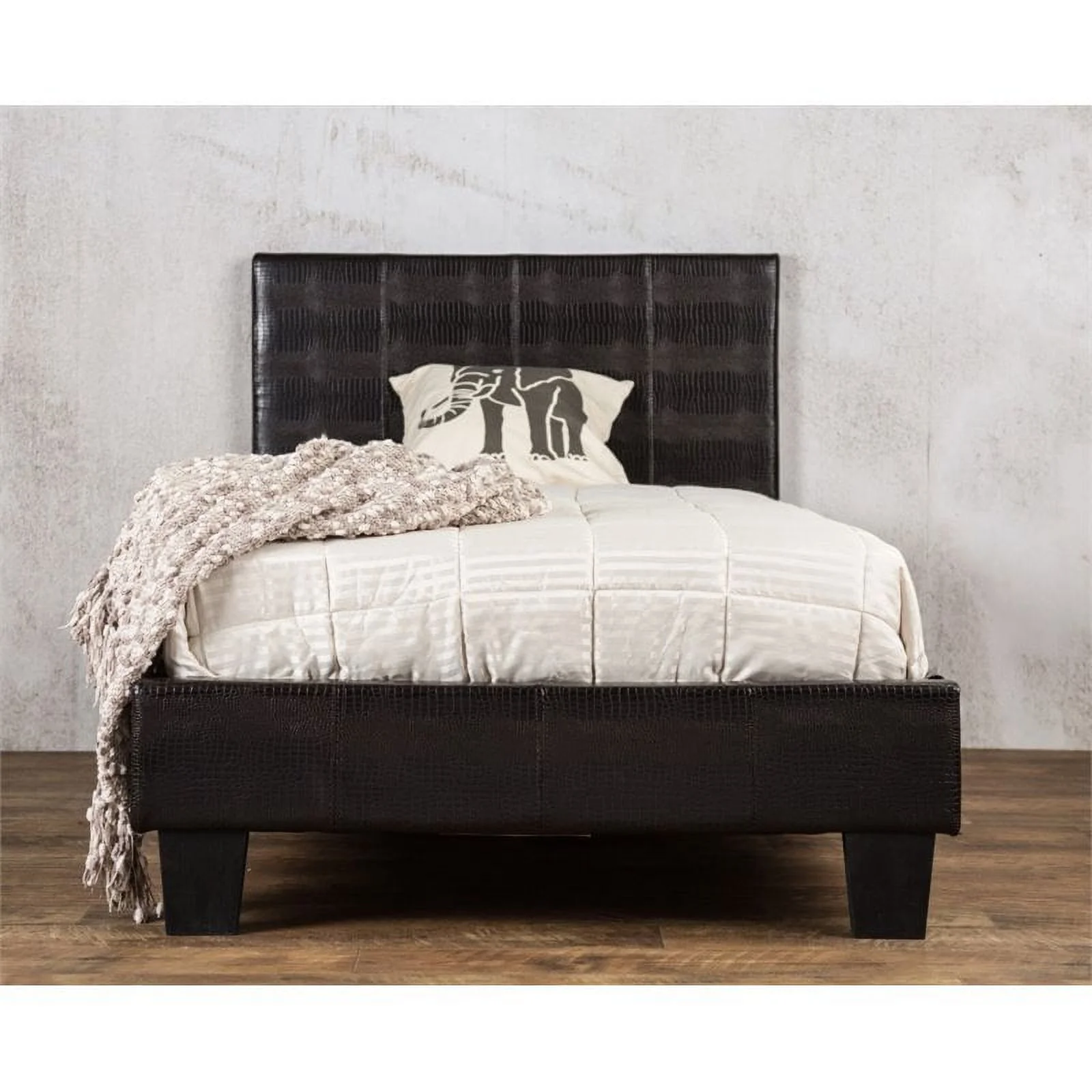 Bowery Hill Modern Faux Leather Queen Platform Bed in Brown Finish