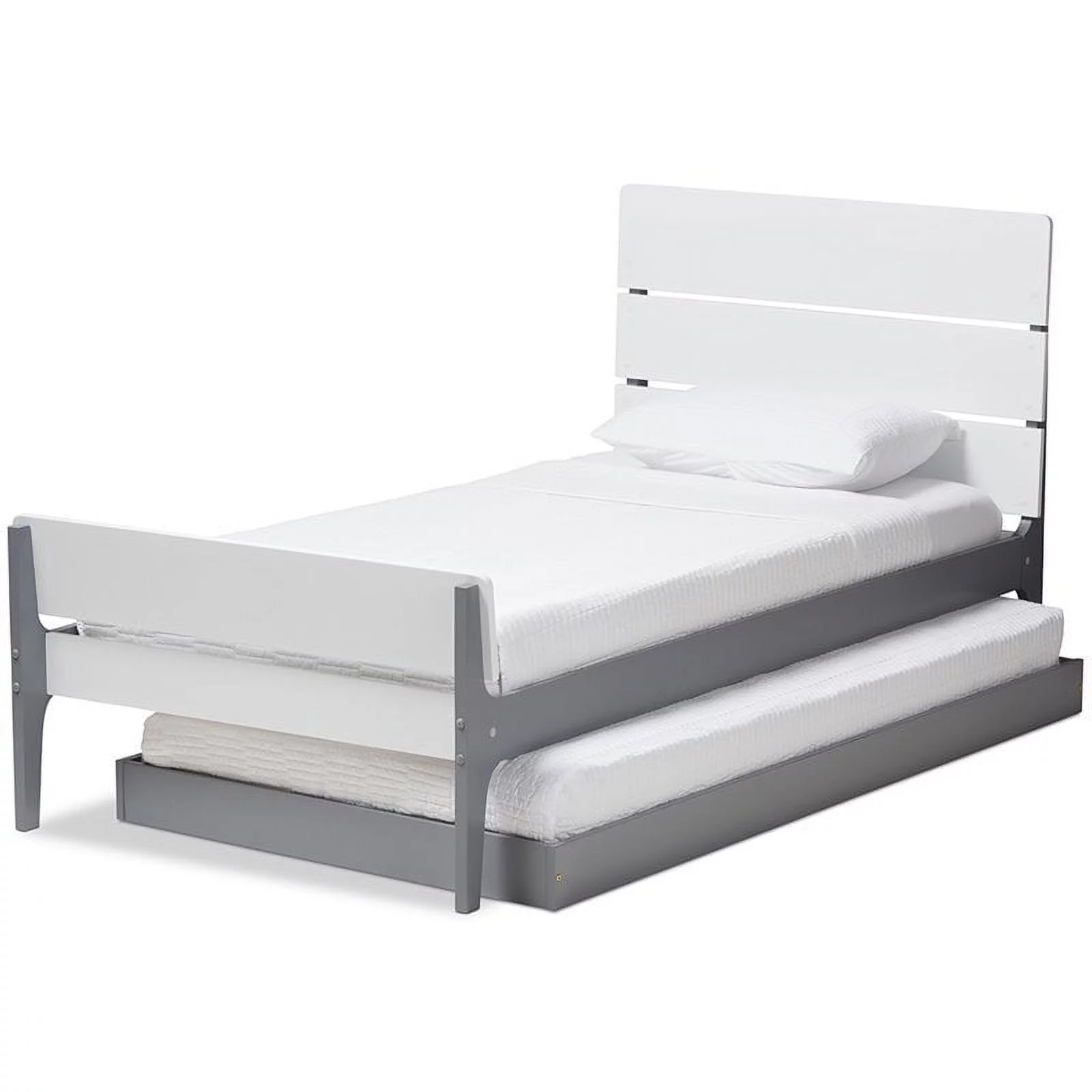 Bowery Hill Twin Slat Platform Bed with Trundle in White