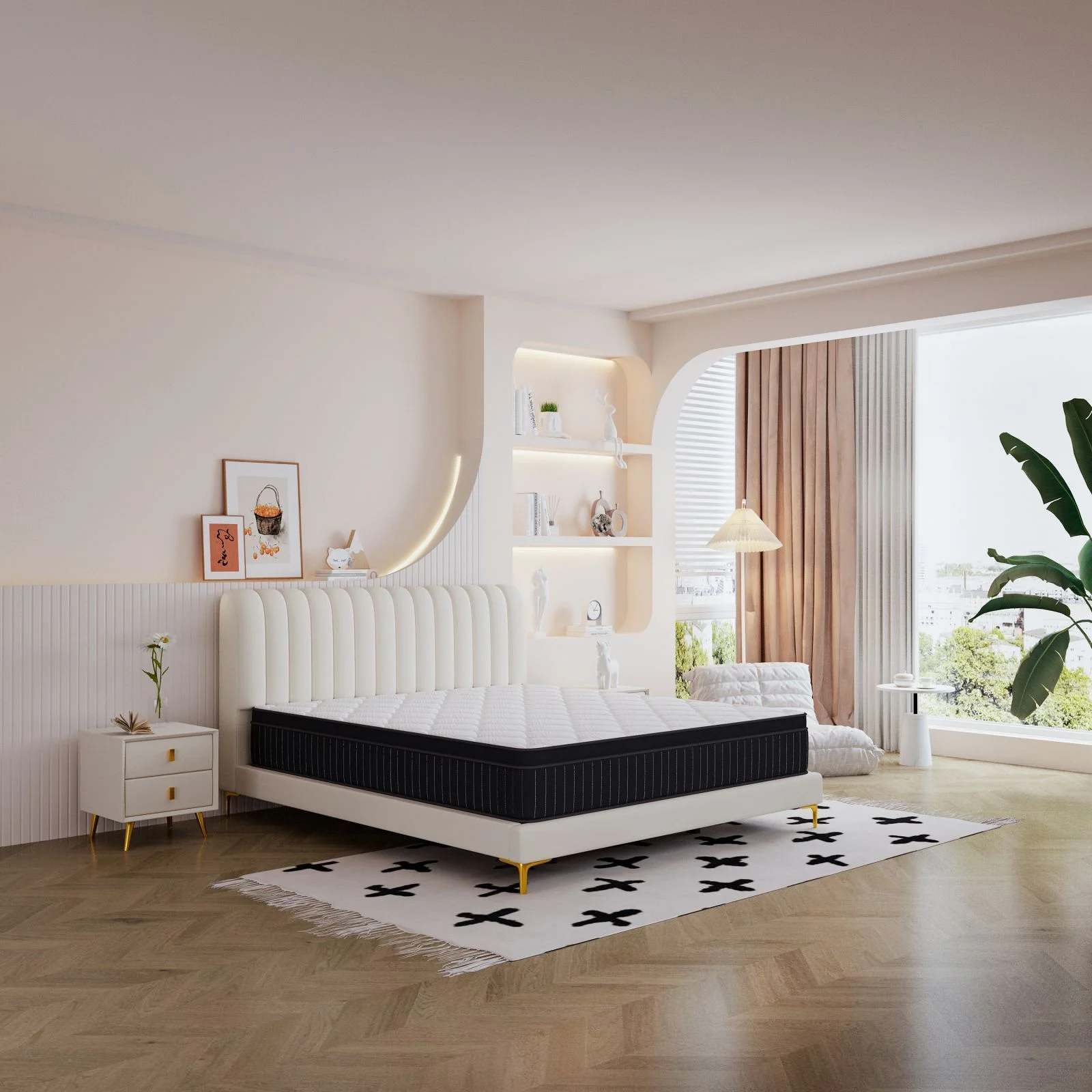 King Mattress, 12 Inch Medium Firm Mattress Full Size,Gel Memory Foam Hybrid Bed Mattress, Individual Pocket Spring Mattress In a Box for Motion Isolation, Deep Sleep(Black)