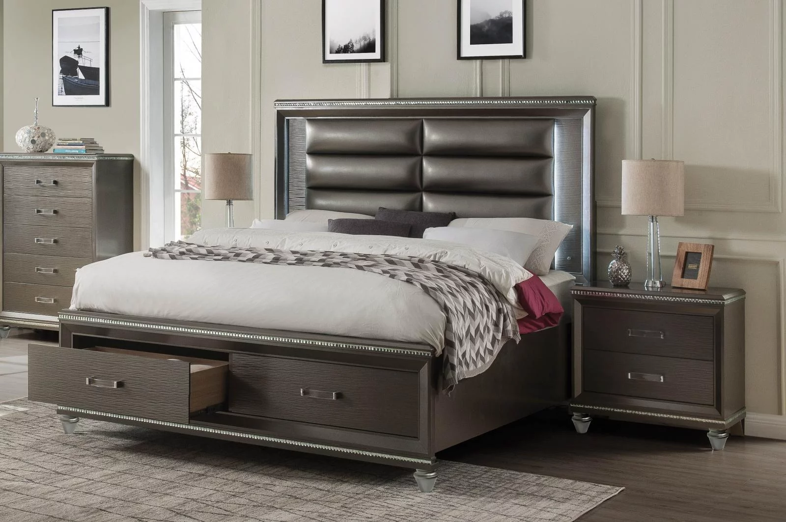 Dark Champagne Finish Queen Bedroom Set 3Pcs w/ LED Lighting Sadie-27940Q Acme
