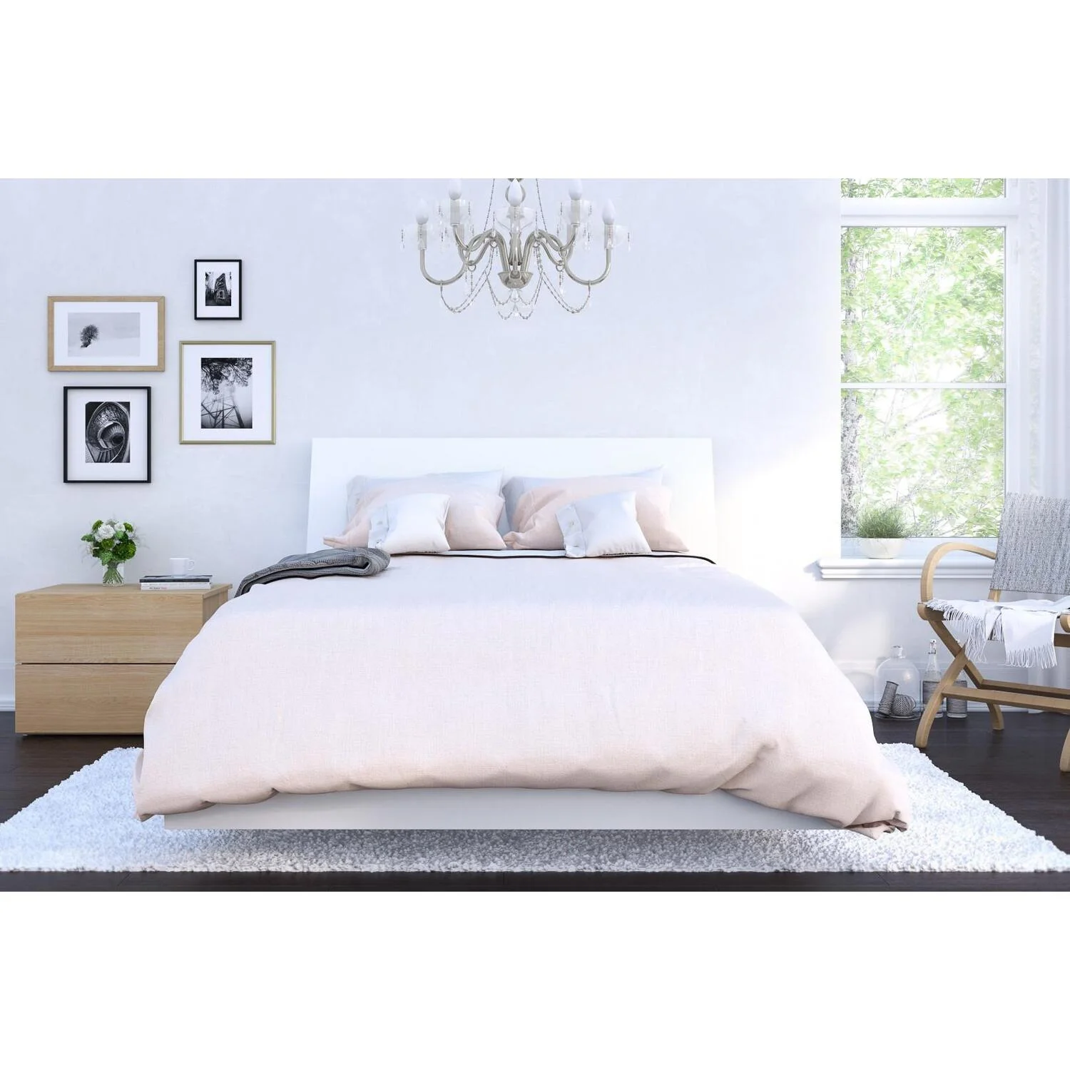 Nexera Esker 3 Piece Full Size Bedroom Set, Natural Maple and White