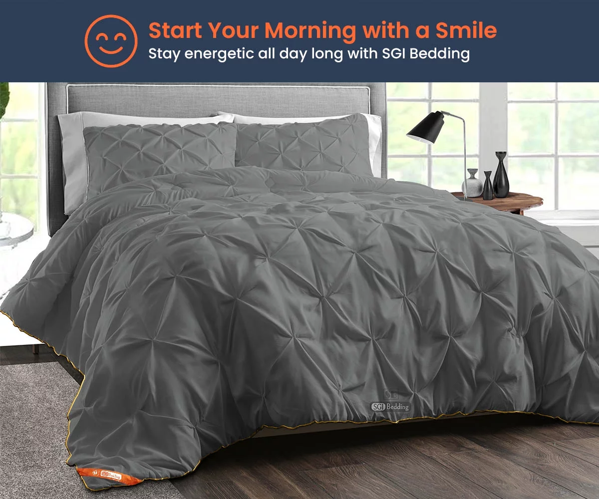 SGI Microfiber Comforter Set California King Size Dark Gray Pinch 3 Piece