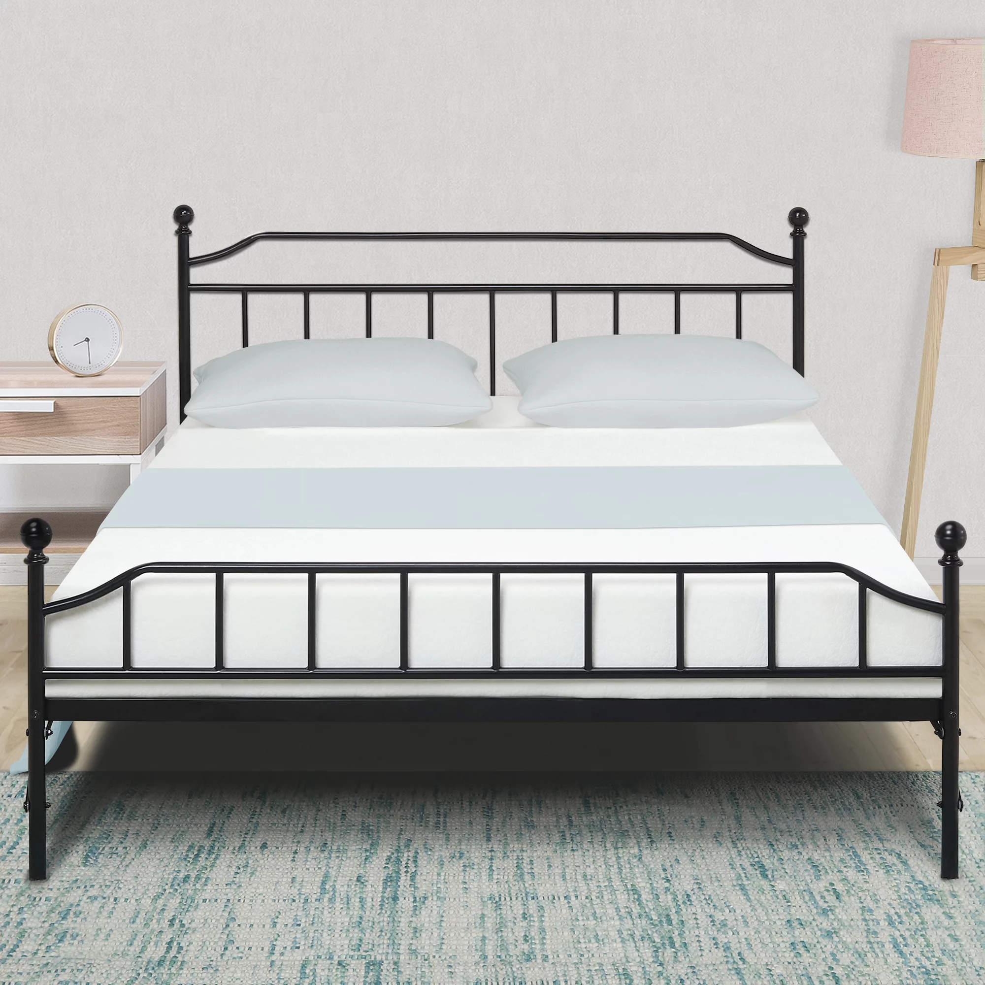 Best Price Mattress 12 Inch All-in-One Easy Setup Metal Platform Bed w/Steel slats and Headboard