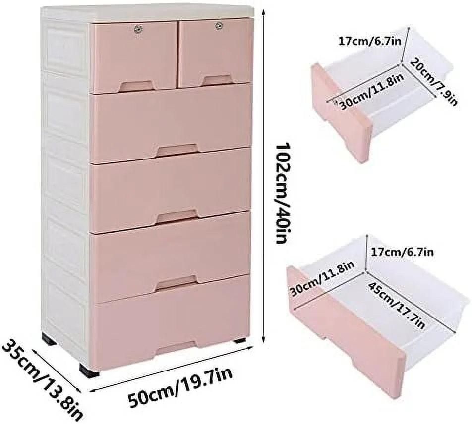 HBBOOMLIFE Plastic Drawers for Clothes Cabinet with 6 Drawers Closet Drawers Tall Dresser Organizer for Clothes Playroom Bedroom (Pink)
