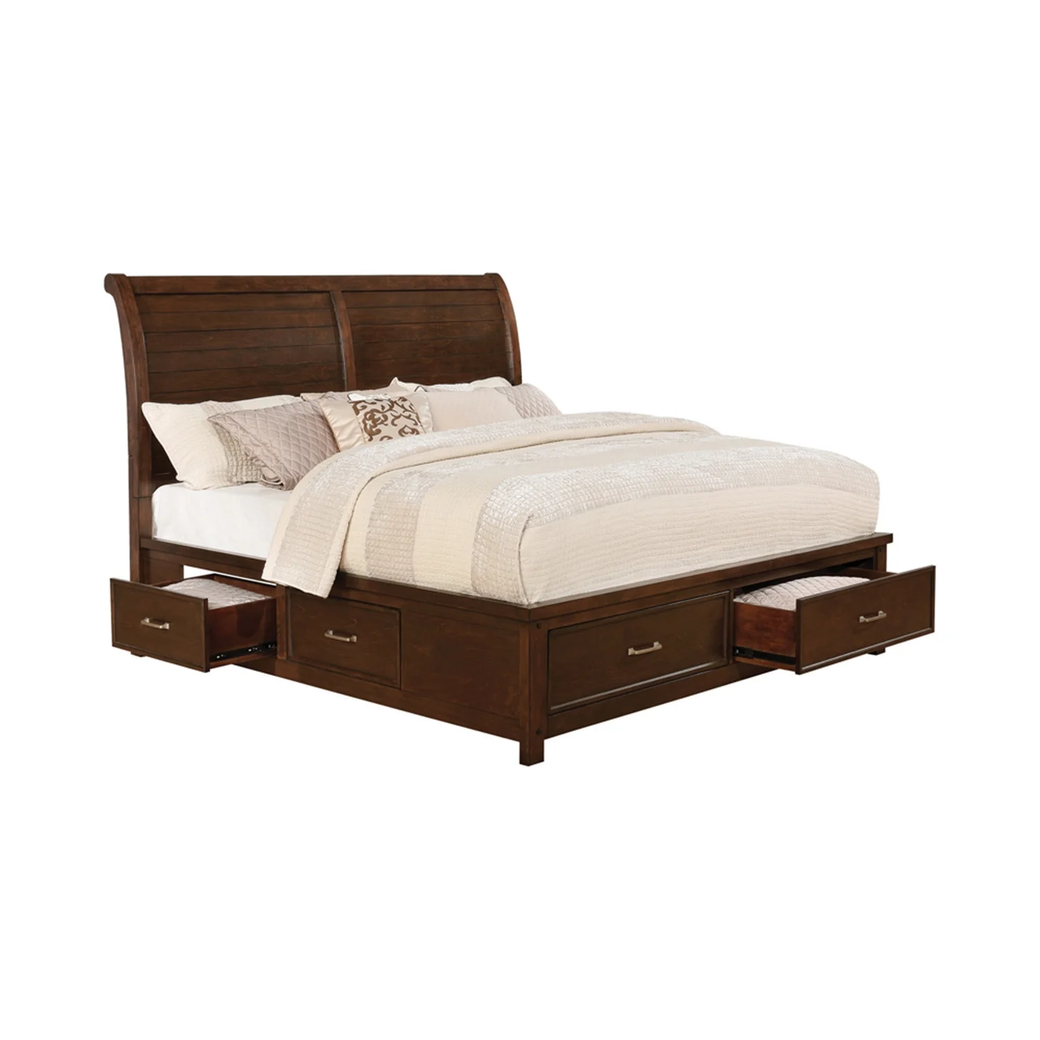 Benjara Panel Design Full Bed with Plank Style Headboard and Mirror Inlay, Silver