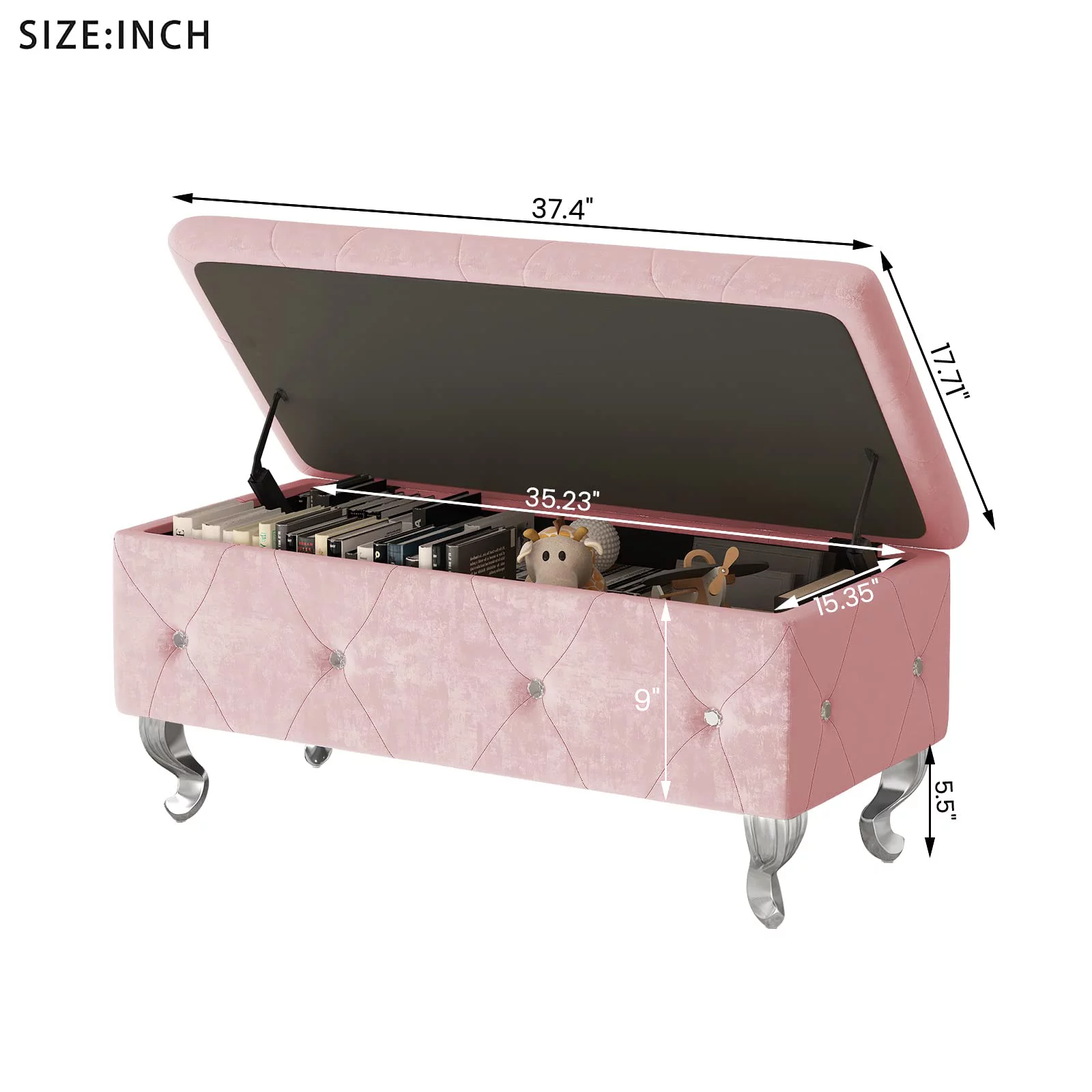 AWQM Upholstered Storage Ottoman Storage ottoman Bench End of Bed Bench with Button Tufted and Safety Hinge Pink