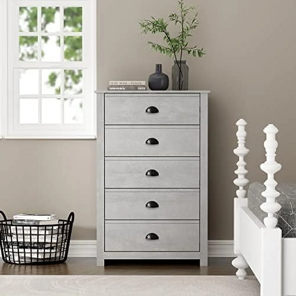 RUNFAYBIU Geodarno 5 Drawer Dresser Tall Dressers for Bedroom Wood Narrow Chest of Drawers Organizer Rustic Design 17" D x 30" W x 46" H Dusty Grey Oak