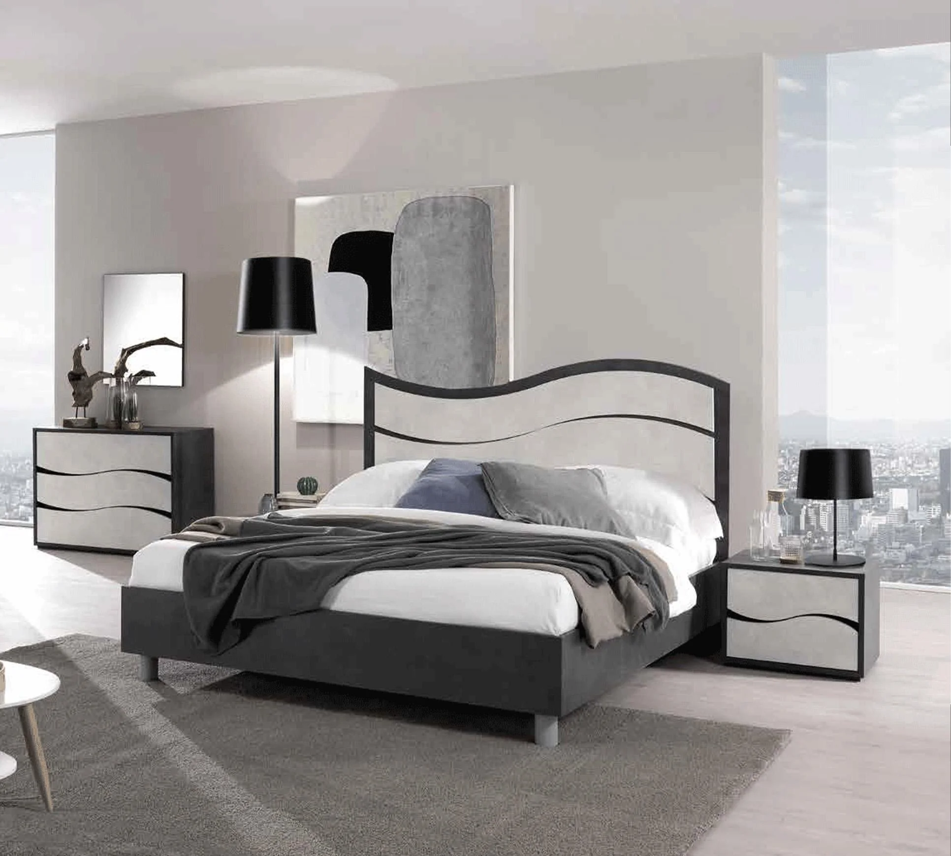 Slate Grey & White King Bedroom Set 3 ISCHIA ESF Contemporary Made in ITALY