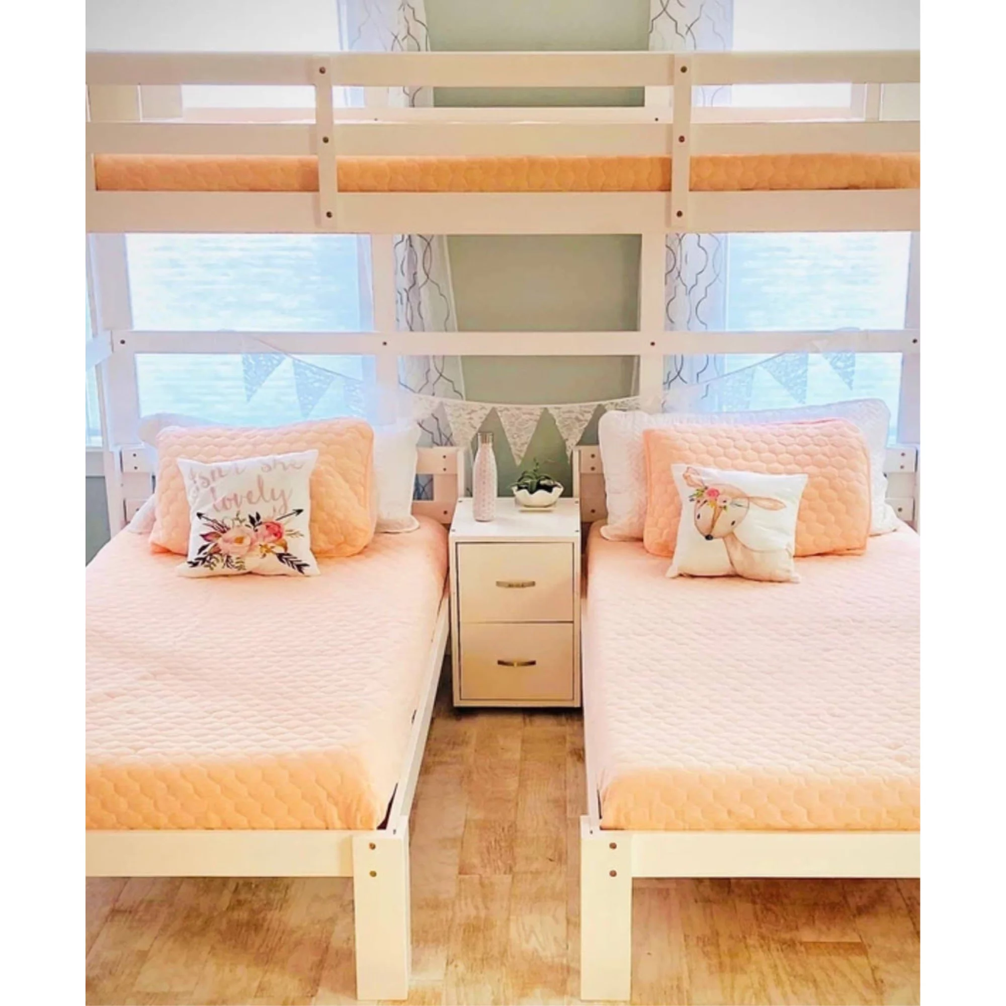 Twin XL Loft Bed over Two Twin Beds