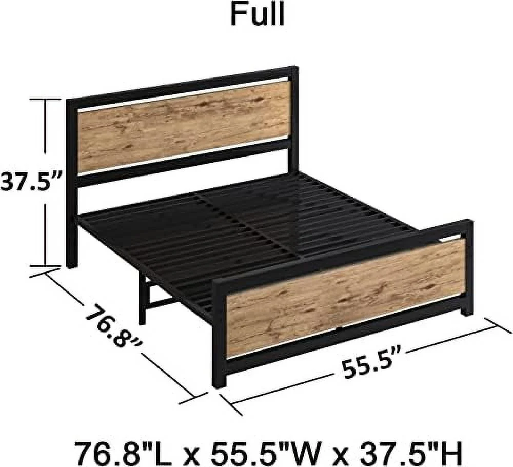 KHBIULIFE Queen Size Bed Frame with Wood Headboard  Metal Queen Bed Frame with Strong Steel Slat Support  Heavy Duty Platform Bed  Under Bed   Mattress Foundation  No Box Spring Needed  W