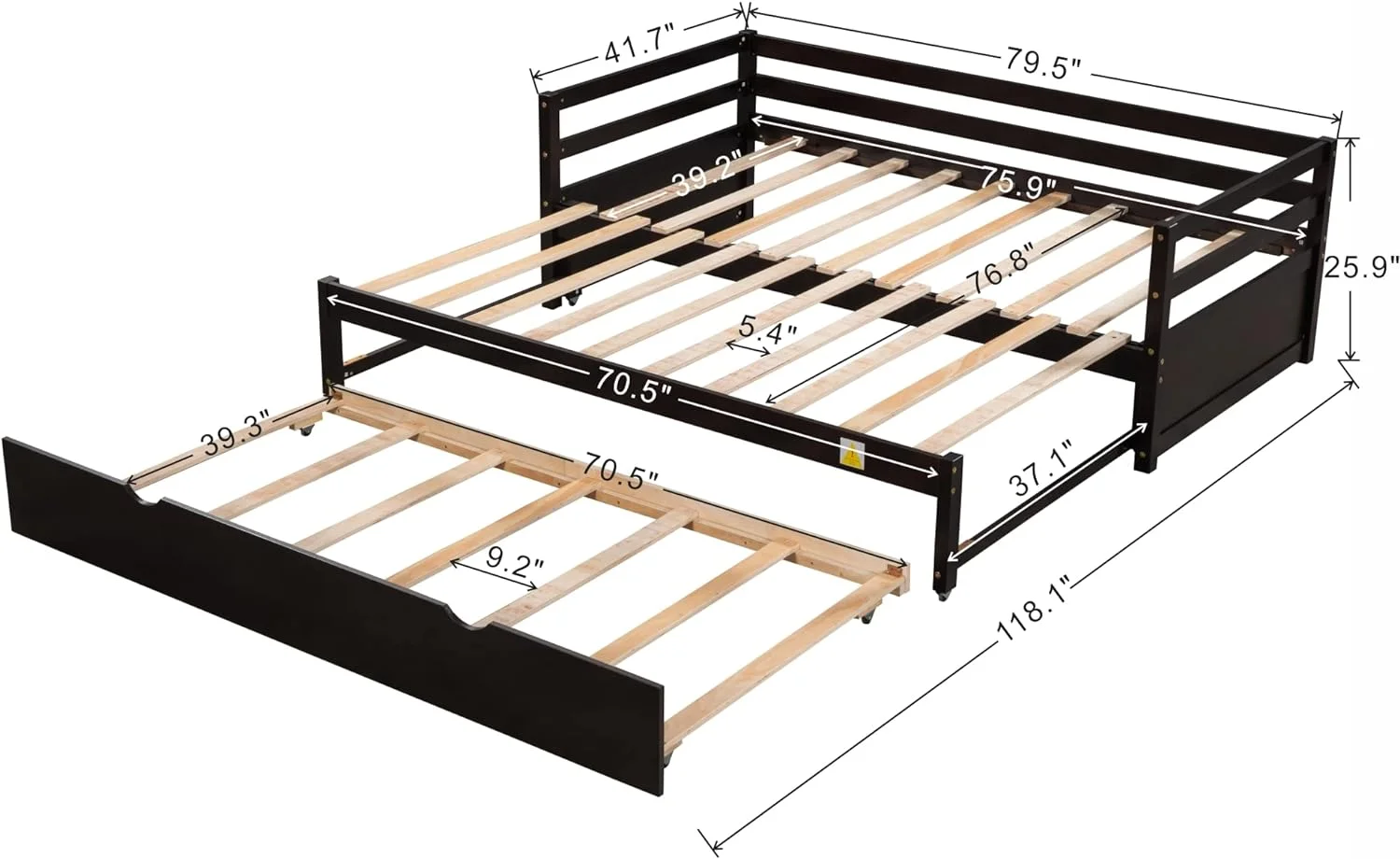 Daybed With Trundle, Extend Daybed To Double , Wood Daybed Size Trundle Daybed For Kids Teens Adults, Espresso