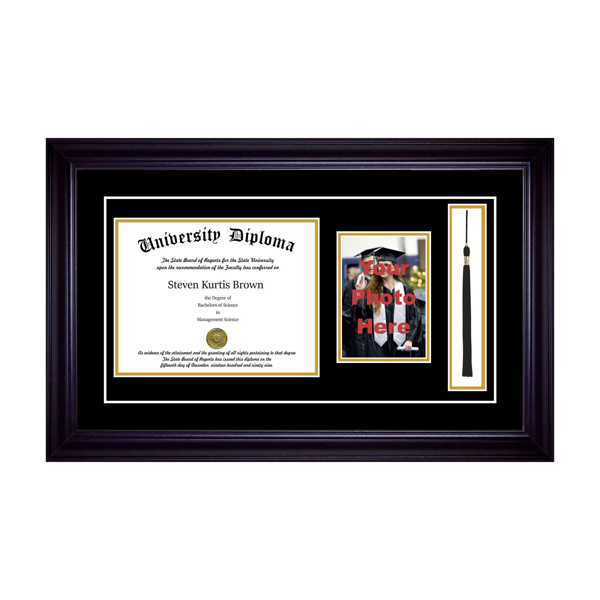 Single Diploma Frame with 5x7 Photo, Tassel and Double Matting for 10