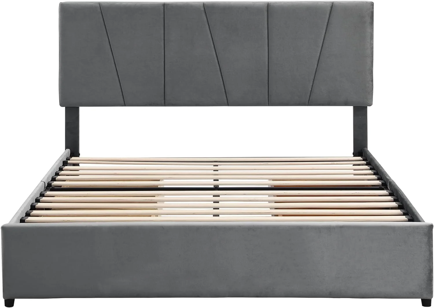 Queen Size Velvet Upholstery Platform Bed with Four Drawers on Two Sides,Solid Wood Bed Frame with Adjustable Headboard,Strong Wooden Slats Support, No Box Spring Needed